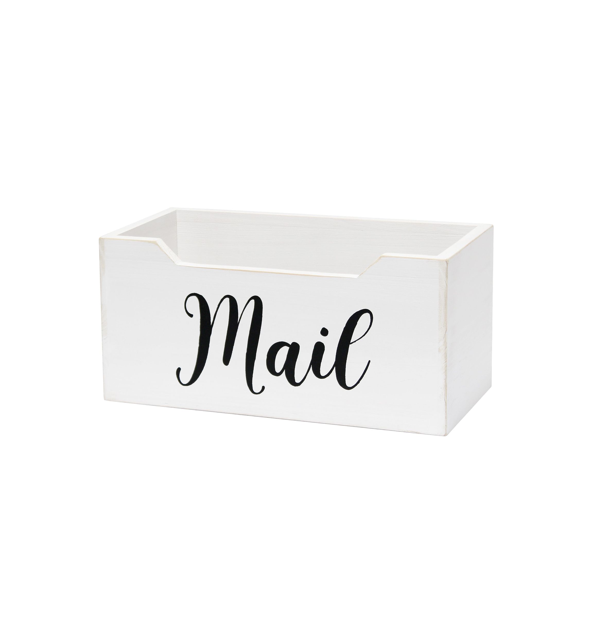 Rustic Farmhouse Wooden Tabletop Decorative Script Word "Mail" Organizer Box, Letter Holder, Gray Wash