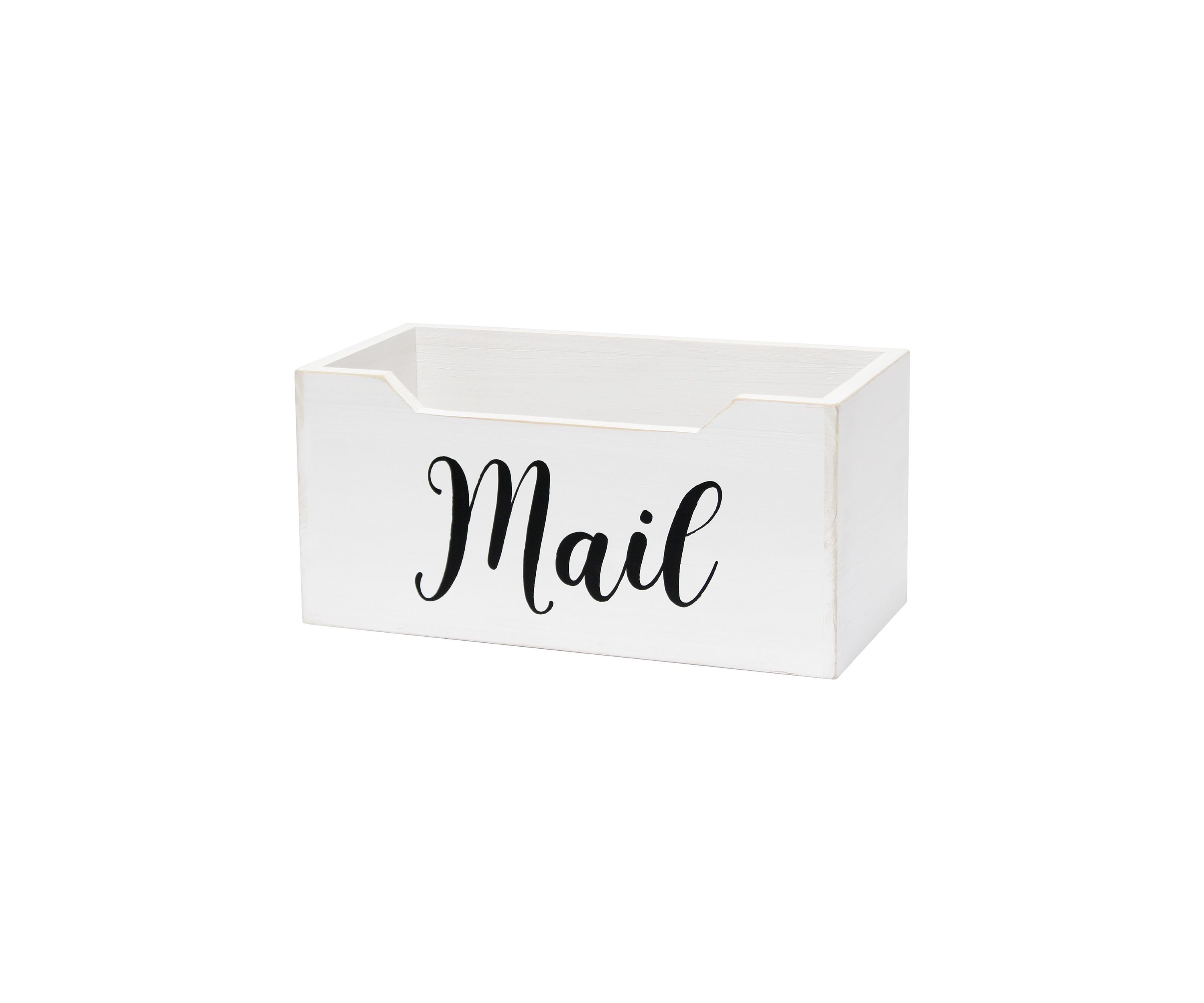 Rustic Farmhouse Wooden Tabletop Decorative Script Word "Mail" Organizer Box, Letter Holder, Gray Wash