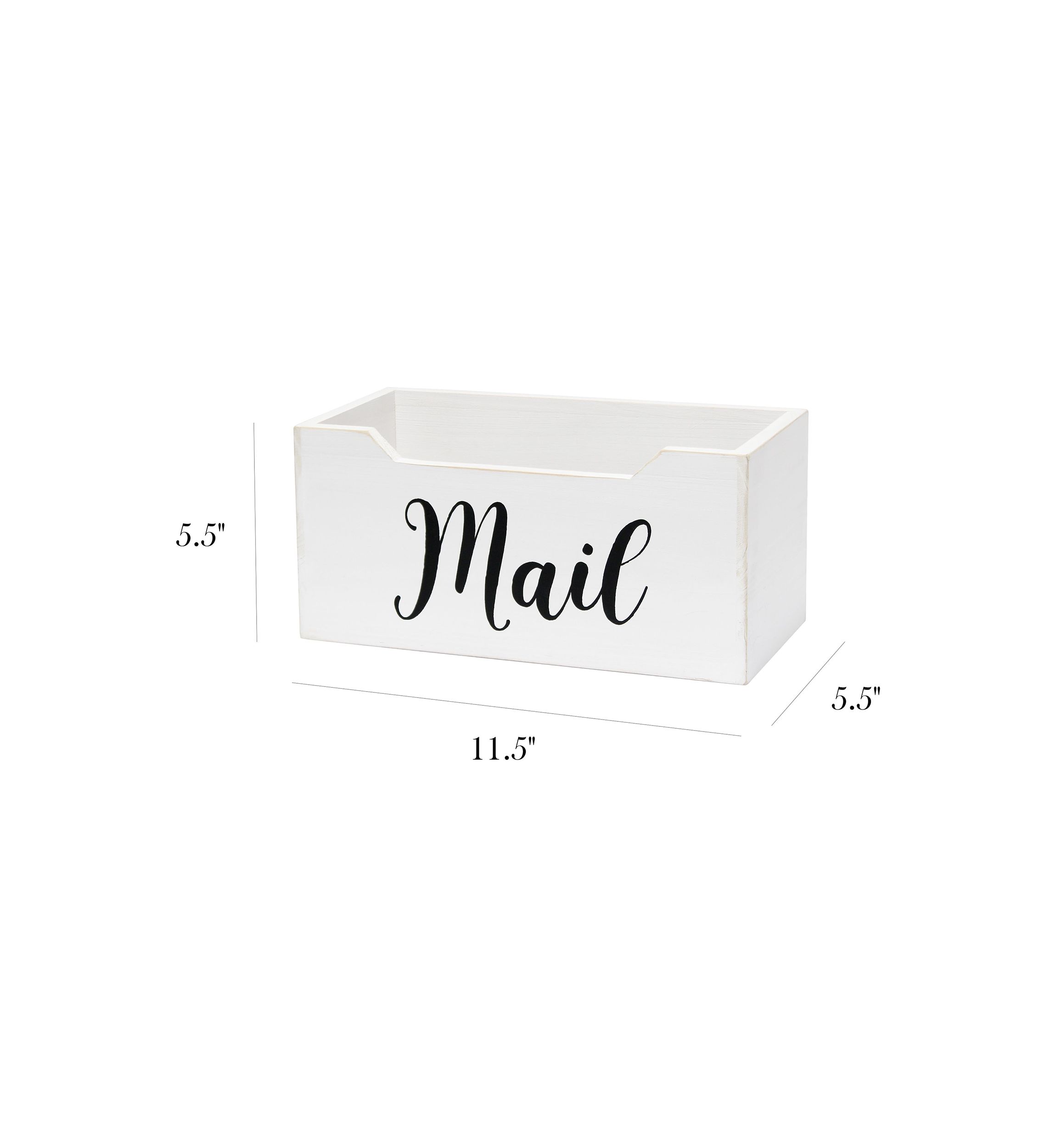 Rustic Farmhouse Wooden Tabletop Decorative Script Word "Mail" Organizer Box, Letter Holder, Gray Wash