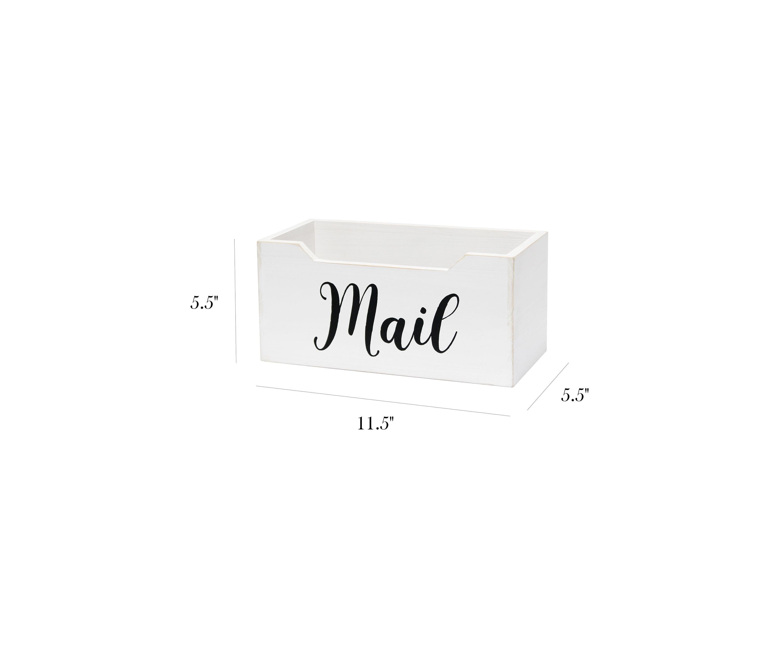 Rustic Farmhouse Wooden Tabletop Decorative Script Word "Mail" Organizer Box, Letter Holder, Gray Wash