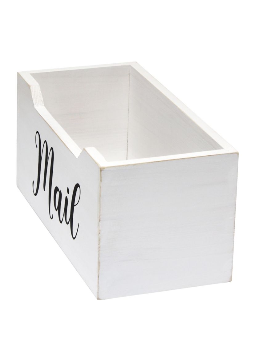 Rustic Farmhouse Wooden Tabletop Decorative Script Word "Mail" Organizer Box, Letter Holder, Gray Wash