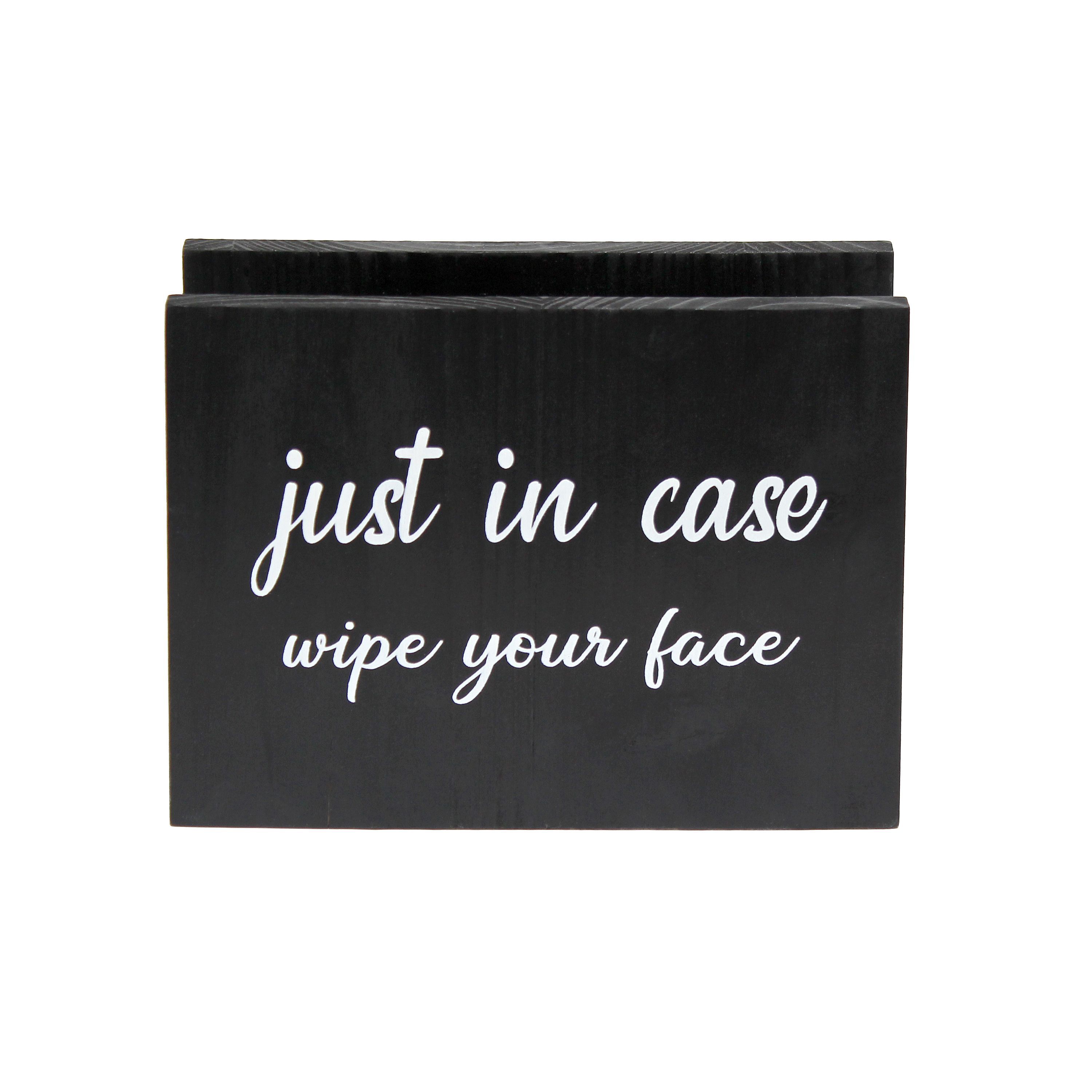 Elegant Designs Pantry Picks Modern Wooden Portable Kitchen Caddy "Just in case, wipe your face" Napkin Holder and "Mark your cup & drink up" Cup Holder Set for Events, Catering, BBQ, Bar, Dining Room, Black with White Script