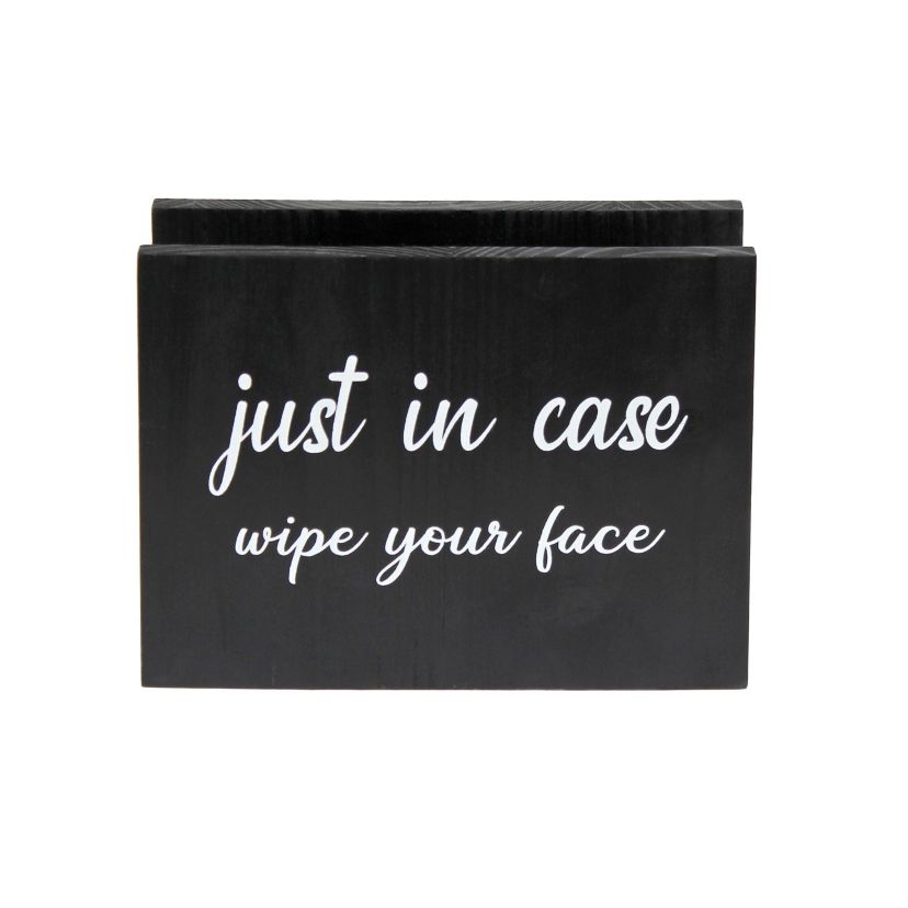 Elegant Designs Pantry Picks Modern Wooden Portable Kitchen Caddy "Just in case, wipe your face" Napkin Holder and "Mark your cup & drink up" Cup Holder Set for Events, Catering, BBQ, Bar, Dining Room, Black with White Script