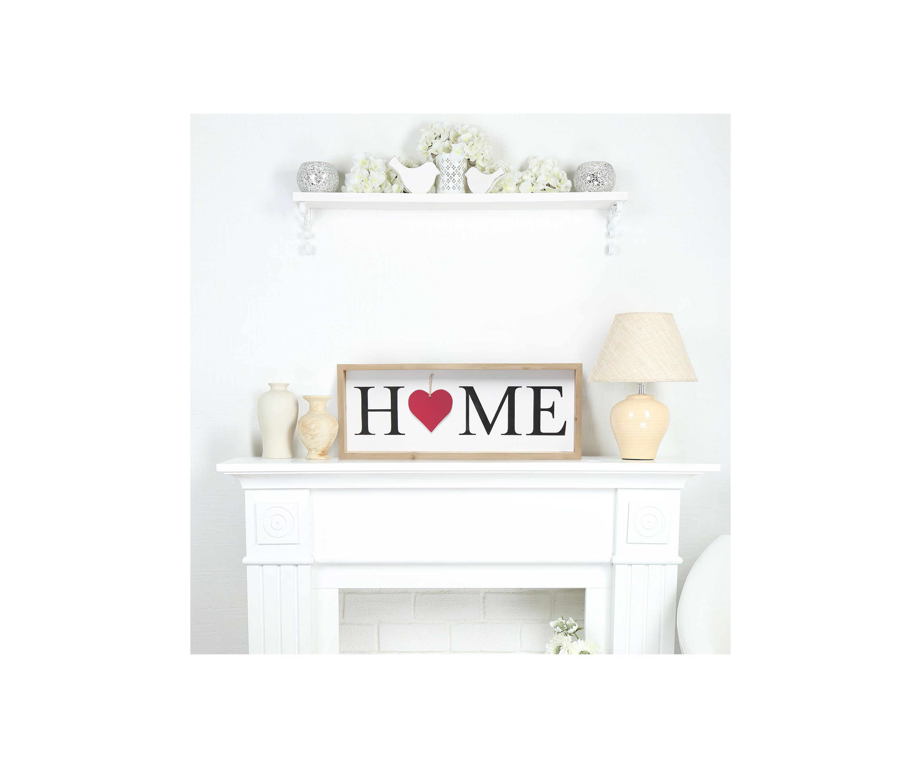 Rustic Farmhouse Wooden Seasonal Interchangeable Symbol "Home" Frame with 12 Ornaments, White Wash