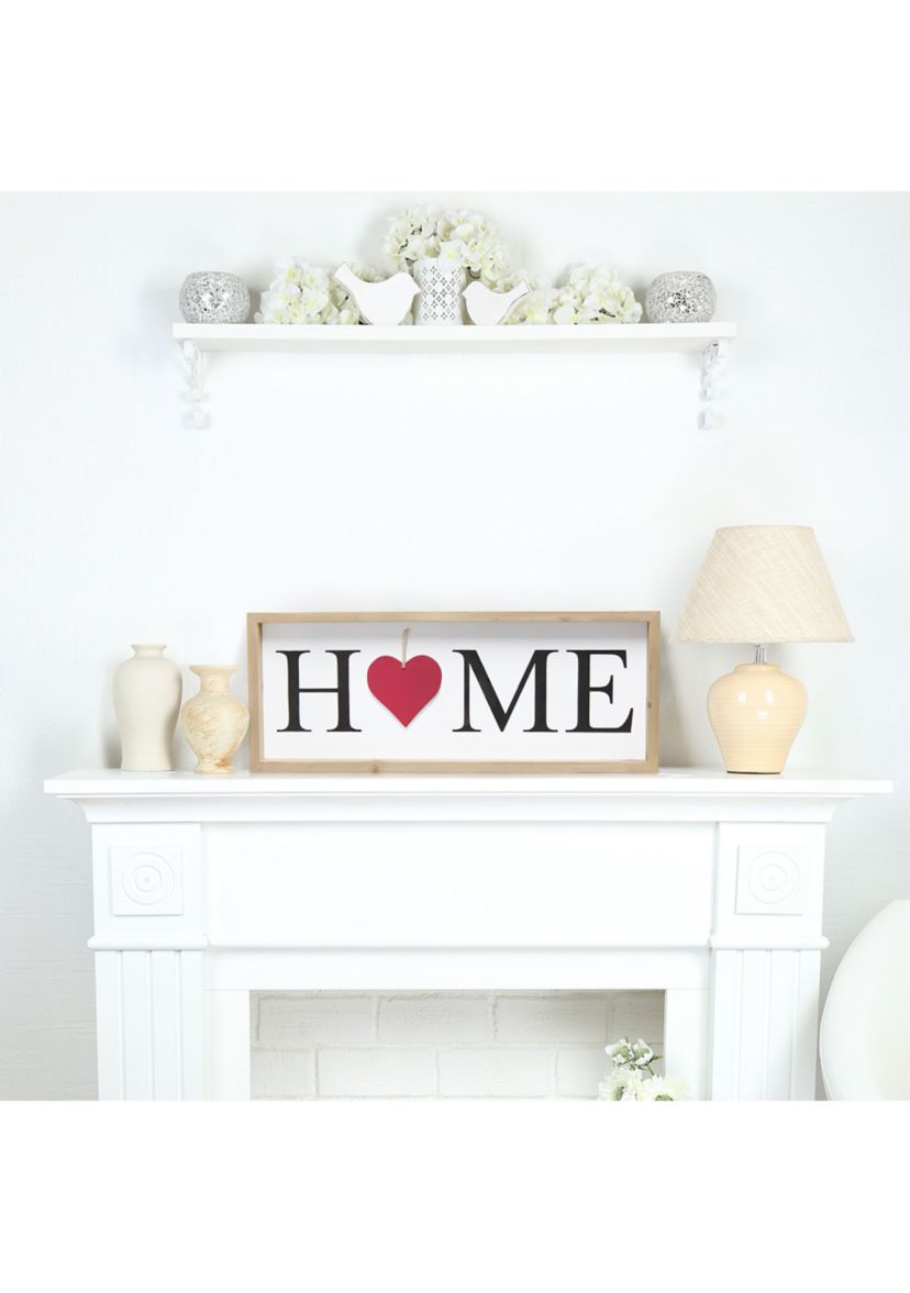 Rustic Farmhouse Wooden Seasonal Interchangeable Symbol "Home" Frame with 12 Ornaments, White Wash