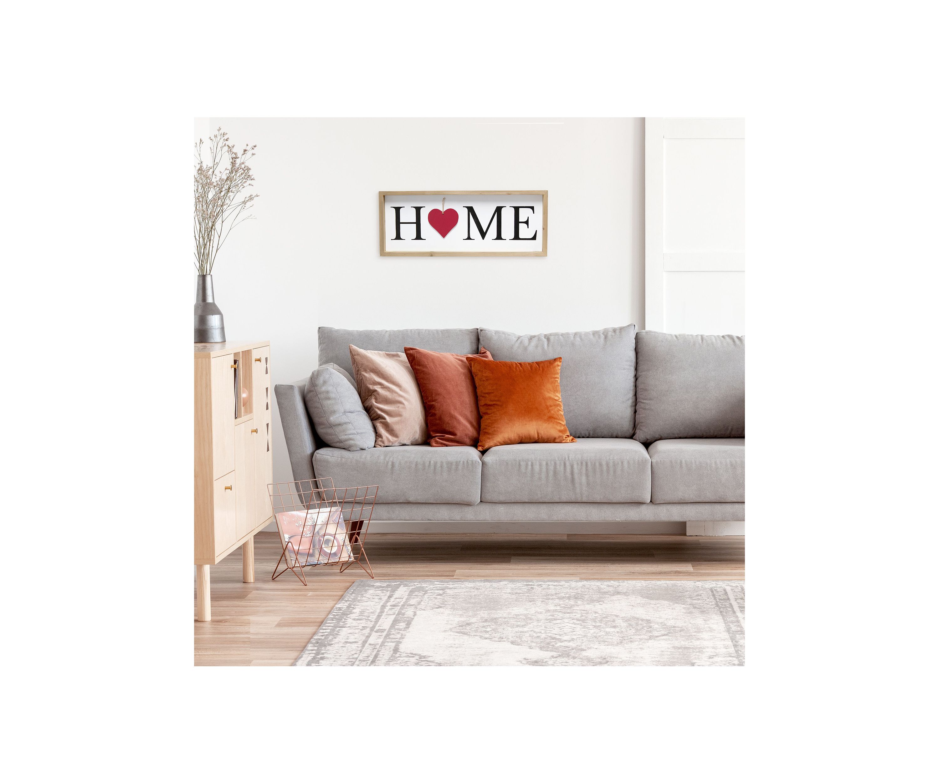 Rustic Farmhouse Wooden Seasonal Interchangeable Symbol "Home" Frame with 12 Ornaments, White Wash