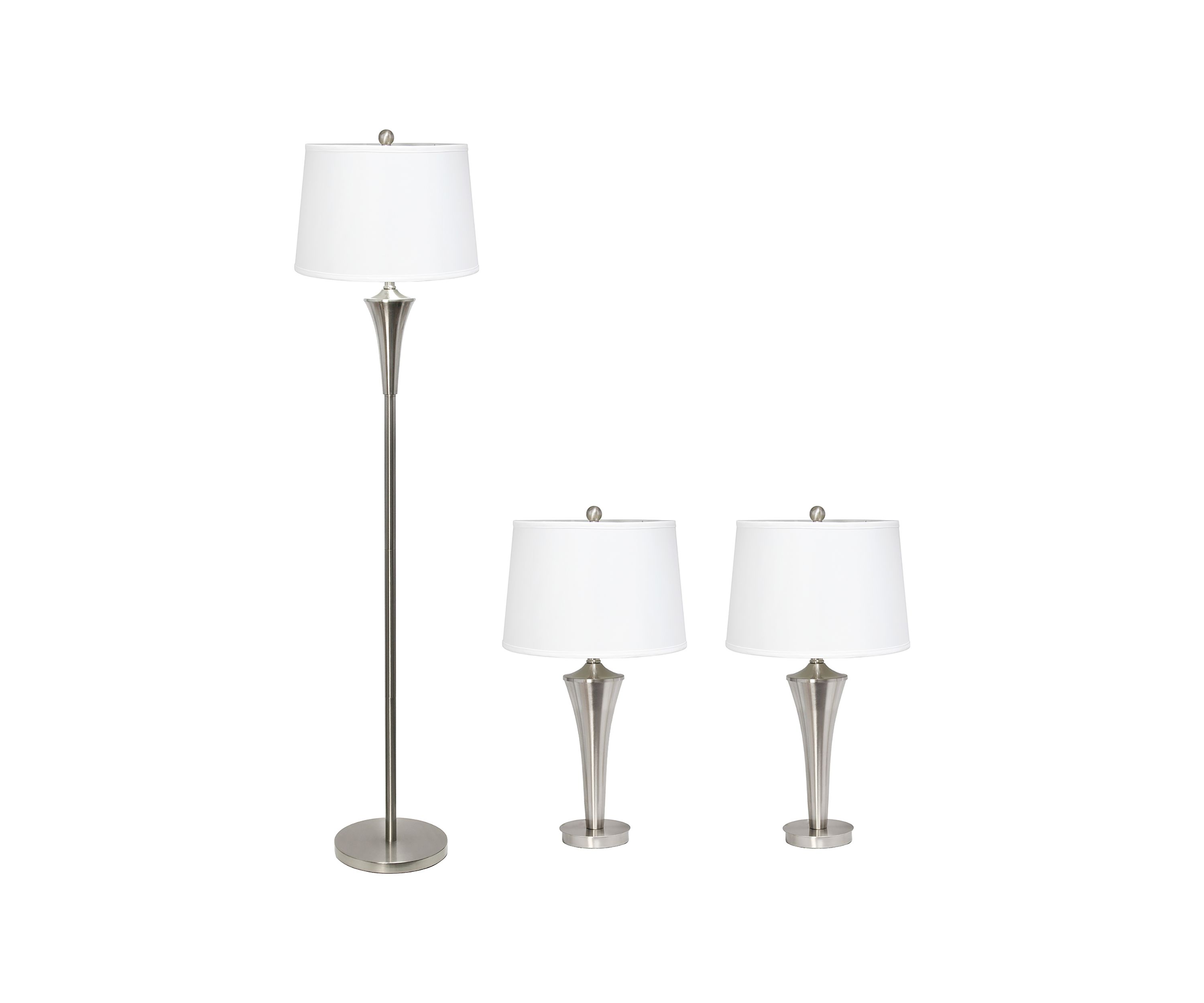 Tapered Brushed Nickel Modern 3 Pack Table (2)  and Floor (1) Lamp Set