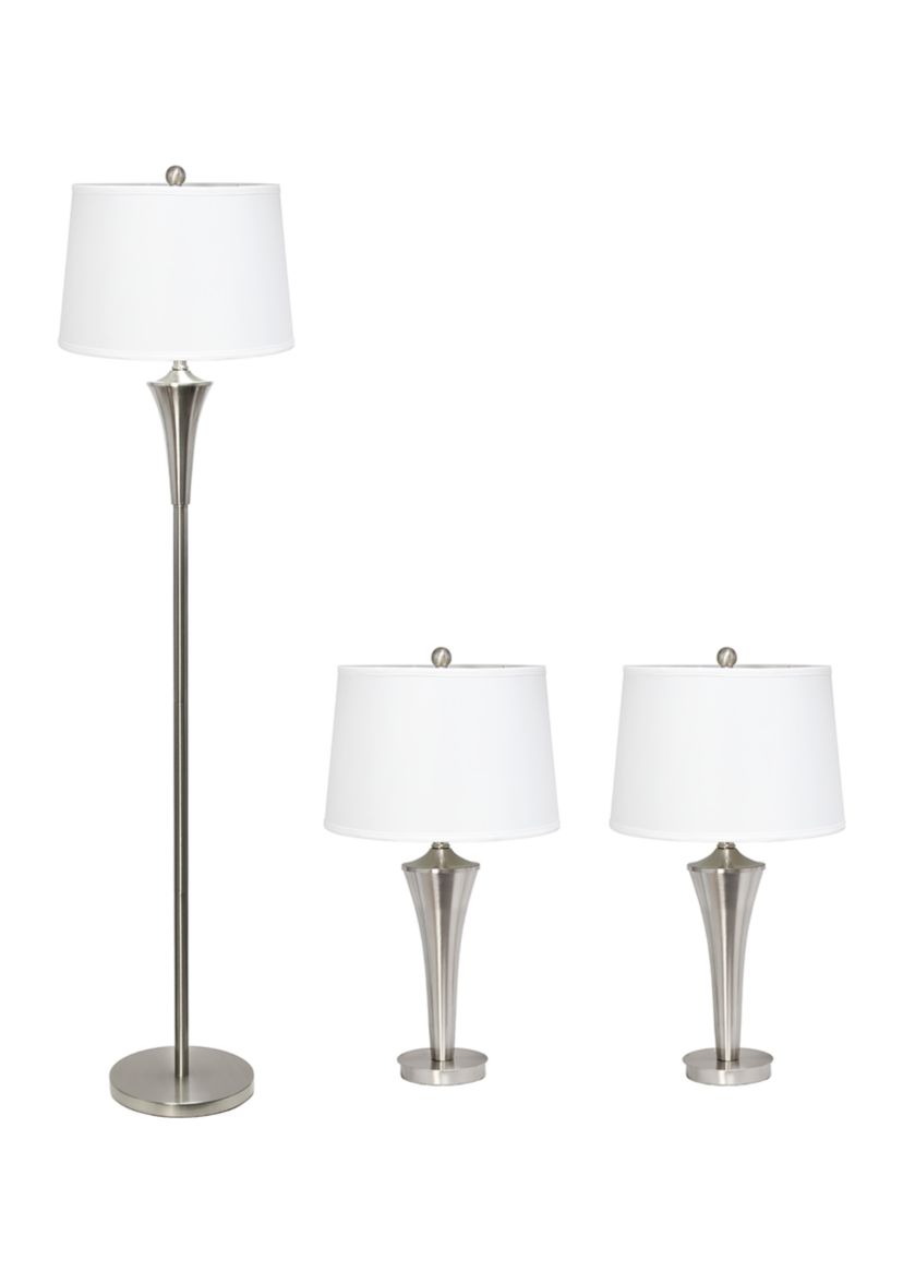 Tapered Brushed Nickel Modern 3 Pack Table (2)  and Floor (1) Lamp Set