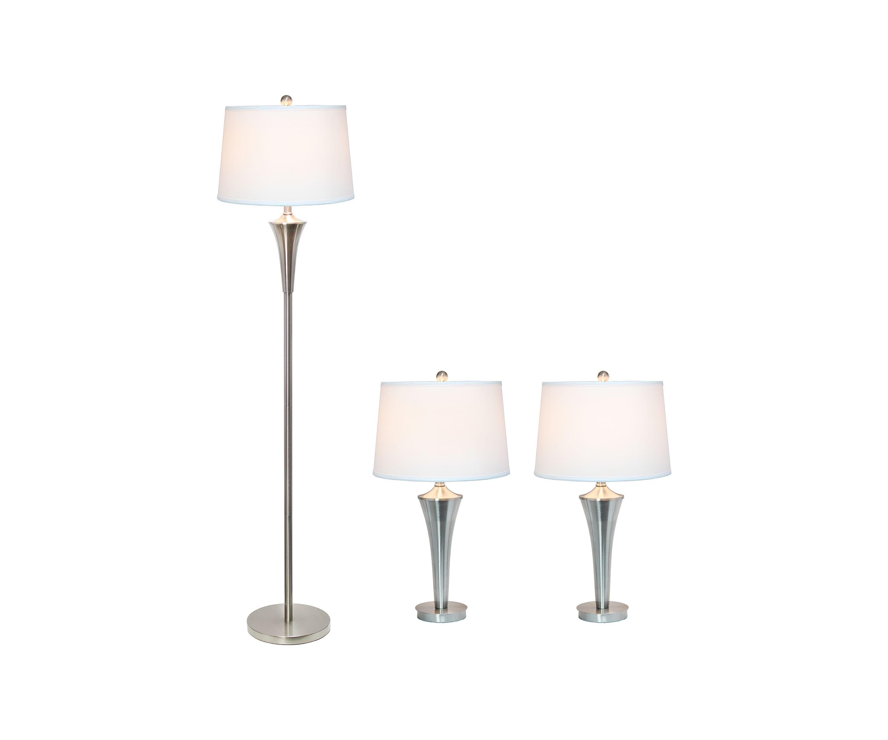 Tapered Brushed Nickel Modern 3 Pack Table (2)  and Floor (1) Lamp Set