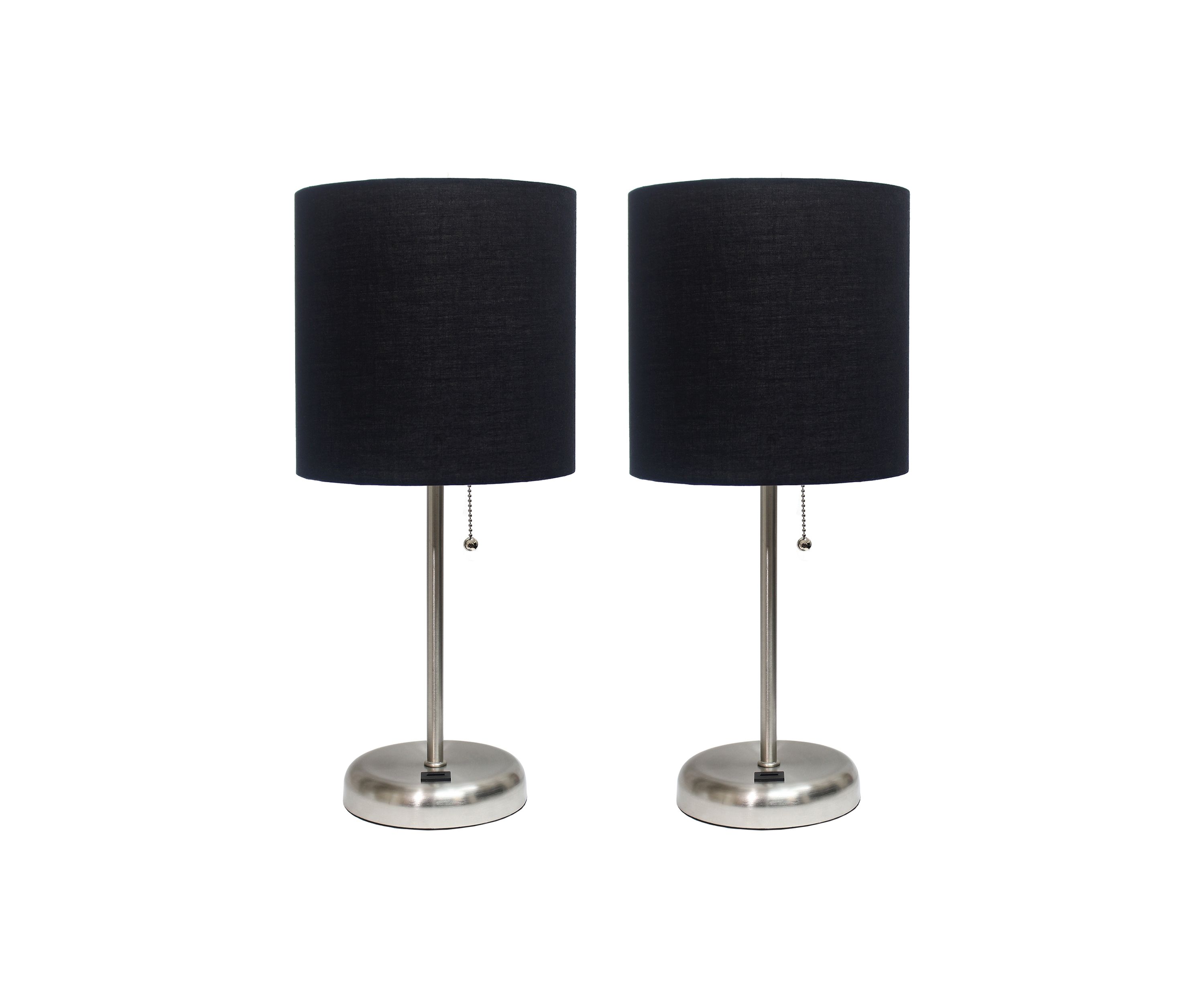Stick Lamp with USB Charging Port and Fabric Shade 2 Pack Set