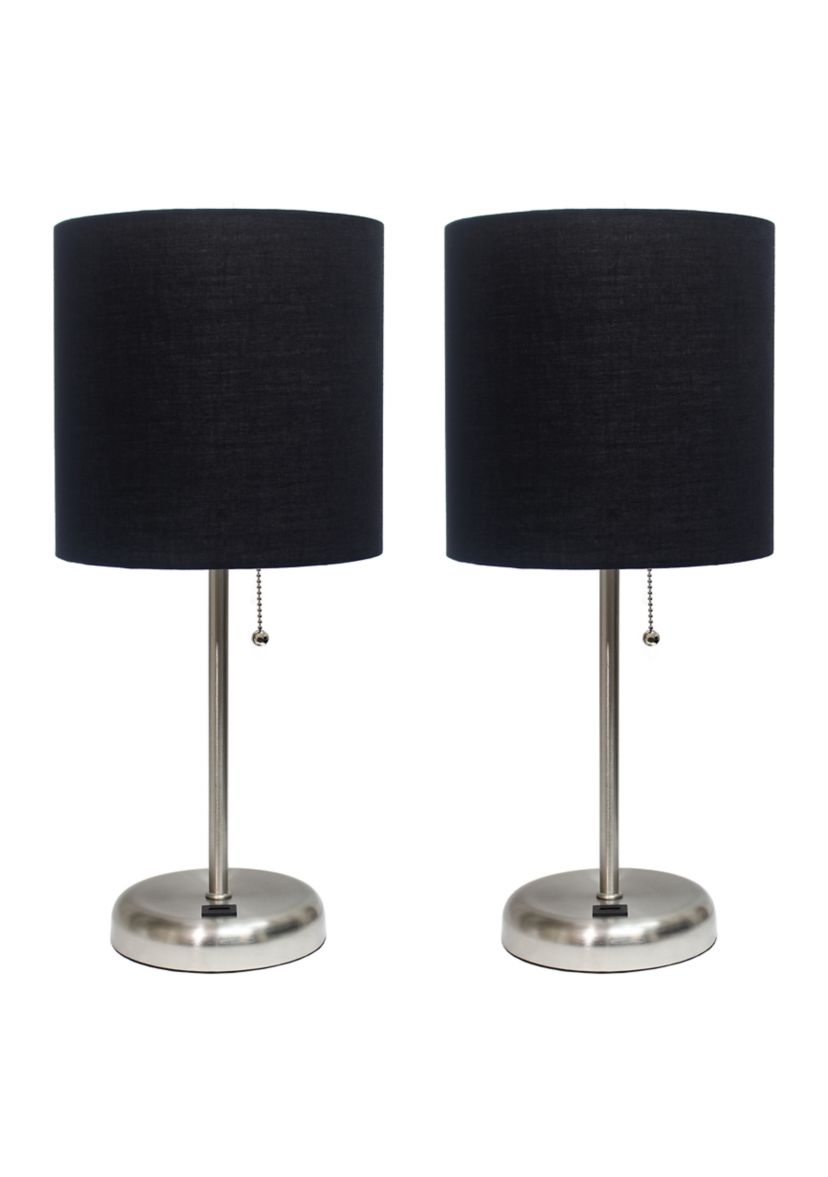 Stick Lamp with USB Charging Port and Fabric Shade 2 Pack Set