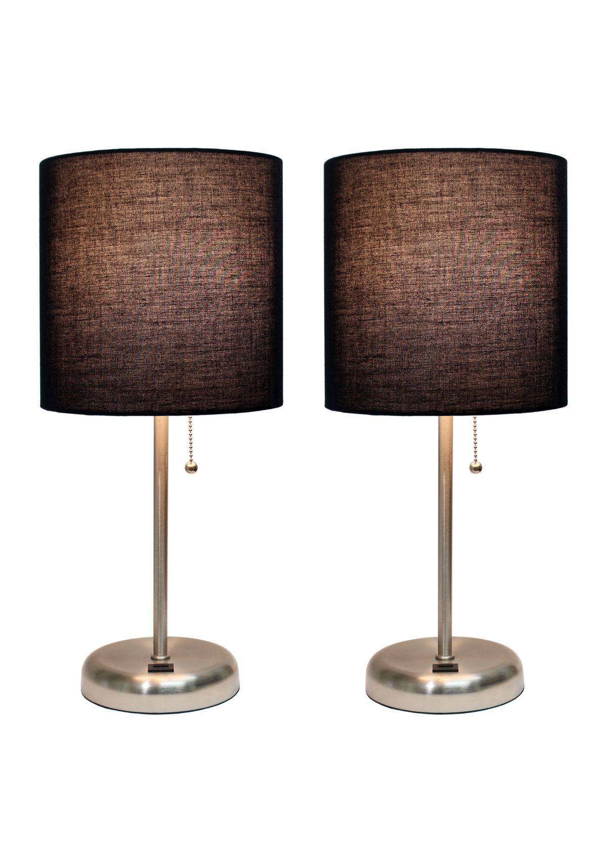 Stick Lamp with USB Charging Port and Fabric Shade 2 Pack Set
