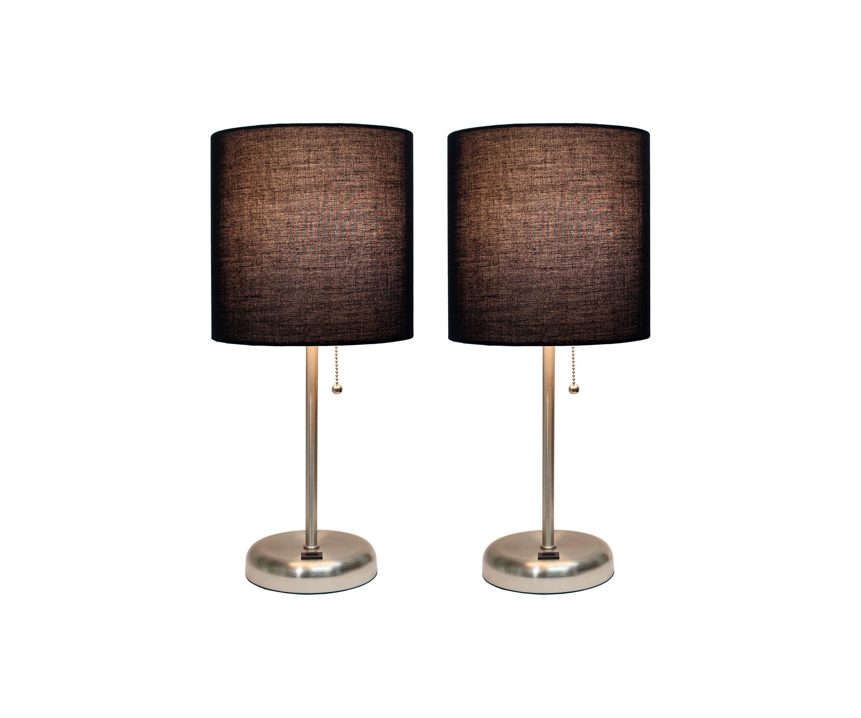 Stick Lamp with USB Charging Port and Fabric Shade 2 Pack Set