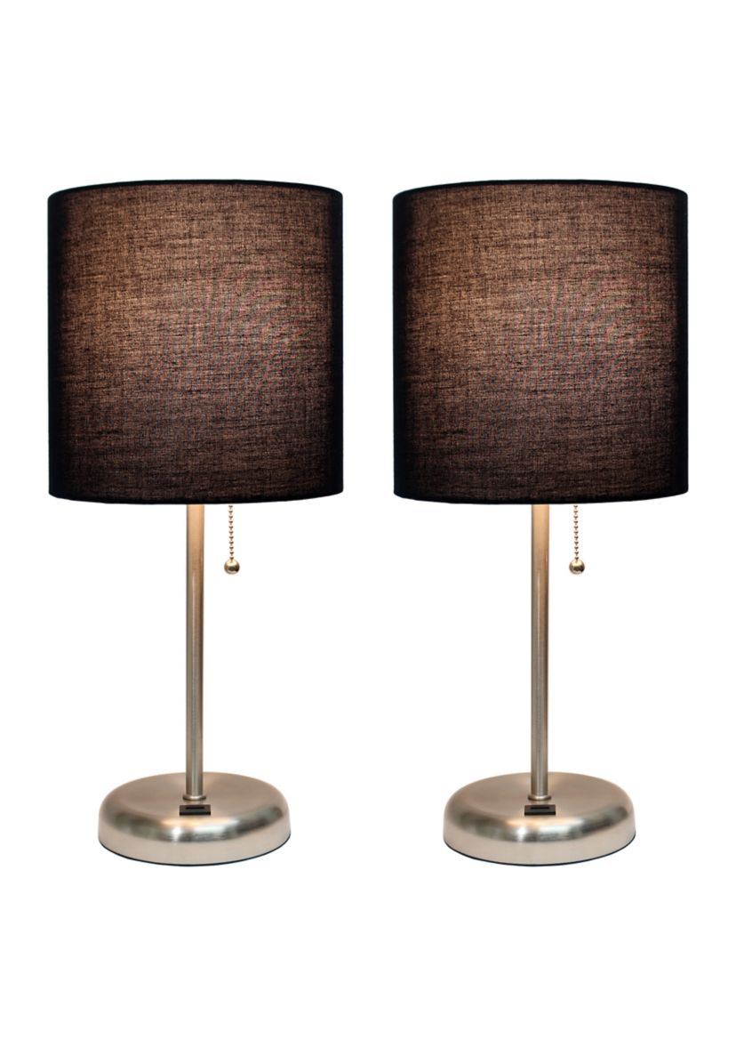 Stick Lamp with USB Charging Port and Fabric Shade 2 Pack Set