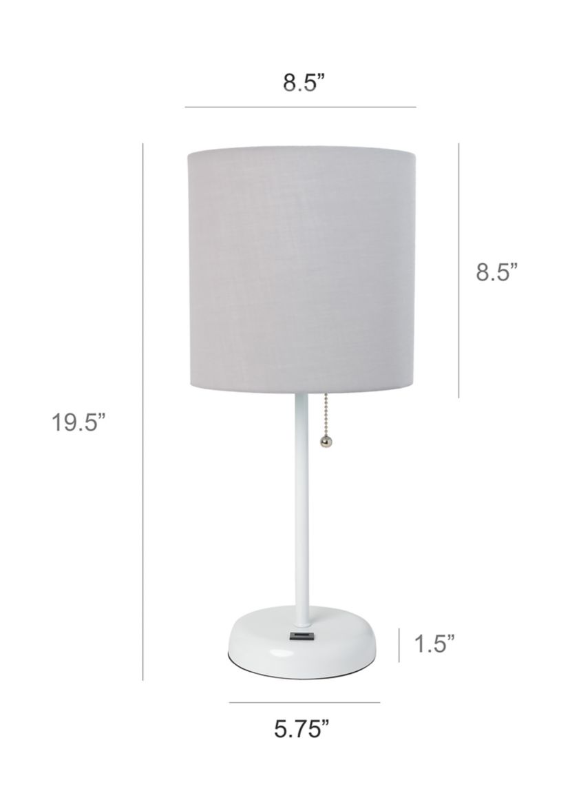 Stick Lamp with USB Charging Port and Fabric Shade 2 Pack Set