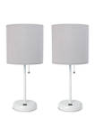 Stick Lamp with USB Charging Port and Fabric Shade 2 Pack Set