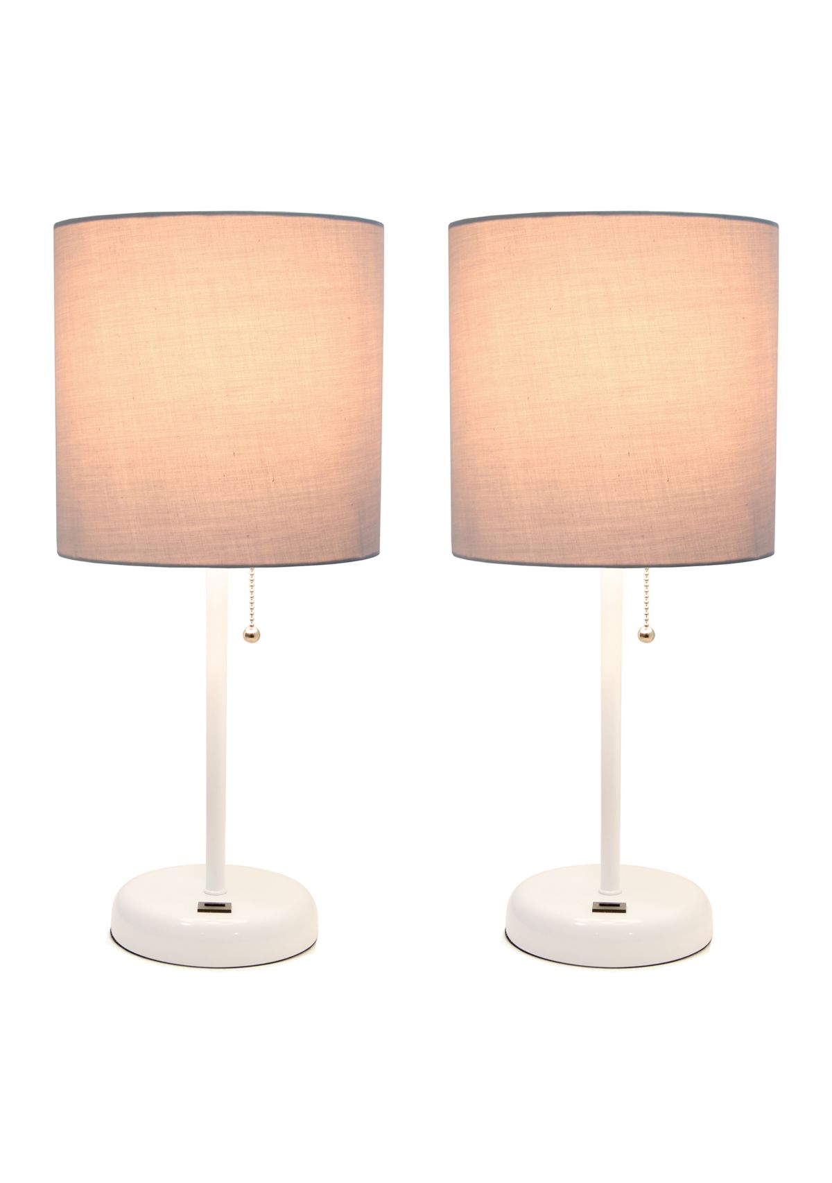 Stick Lamp with USB Charging Port and Fabric Shade 2 Pack Set