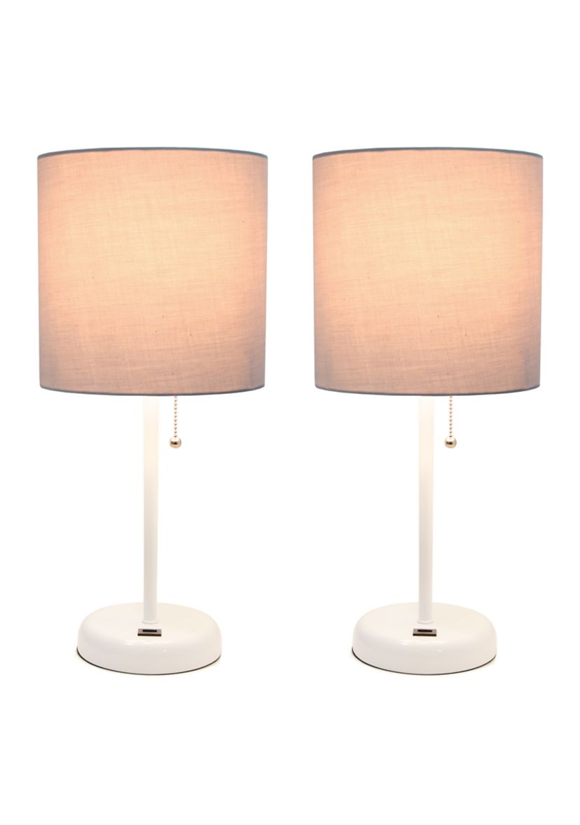 Stick Lamp with USB Charging Port and Fabric Shade 2 Pack Set