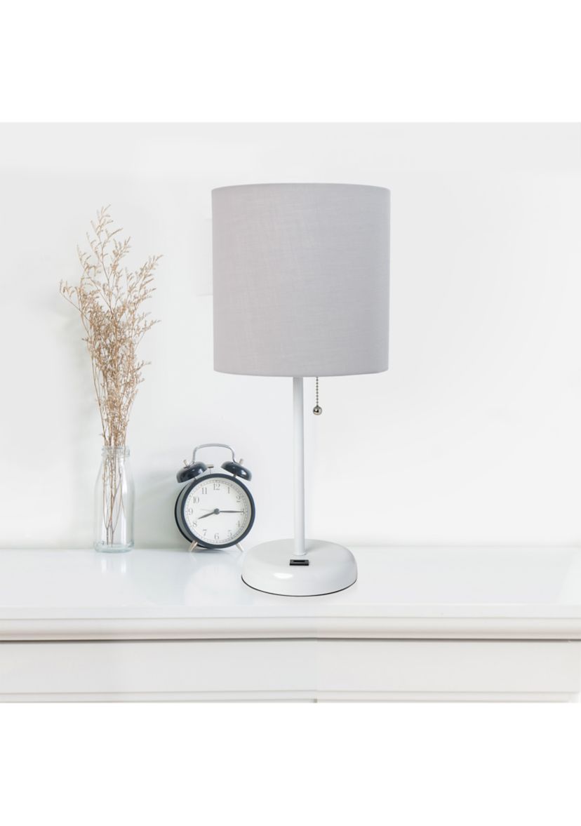 Stick Lamp with USB Charging Port and Fabric Shade 2 Pack Set