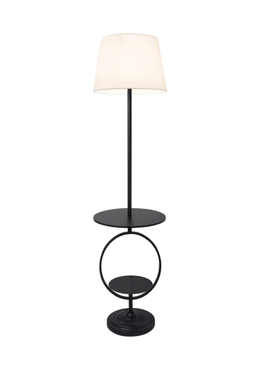 Bedside End Table Dual Shelf Decorative Floor Lamp, Black