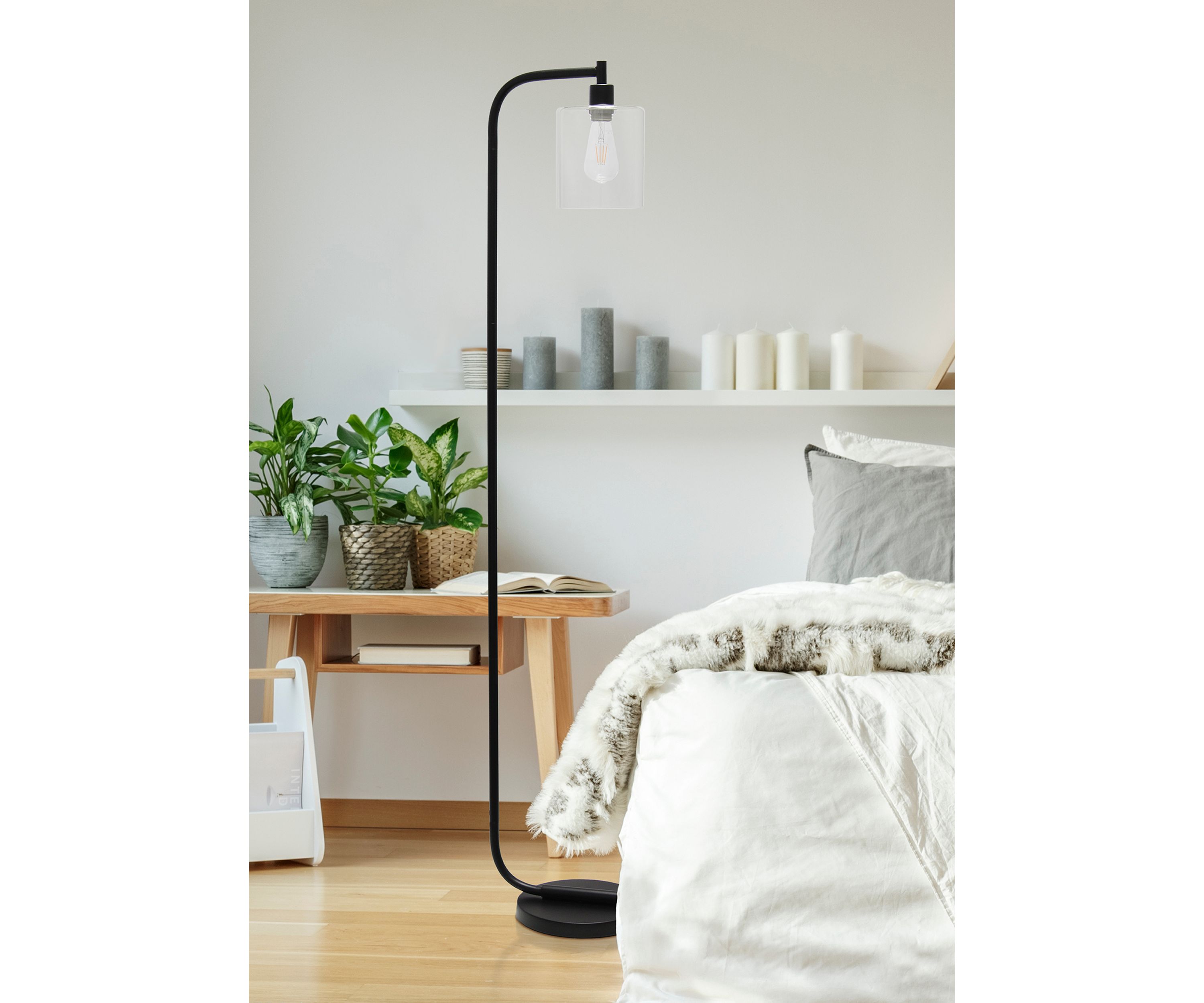 Antique Style Industrial Iron Lantern Floor Lamp with Glass Shade