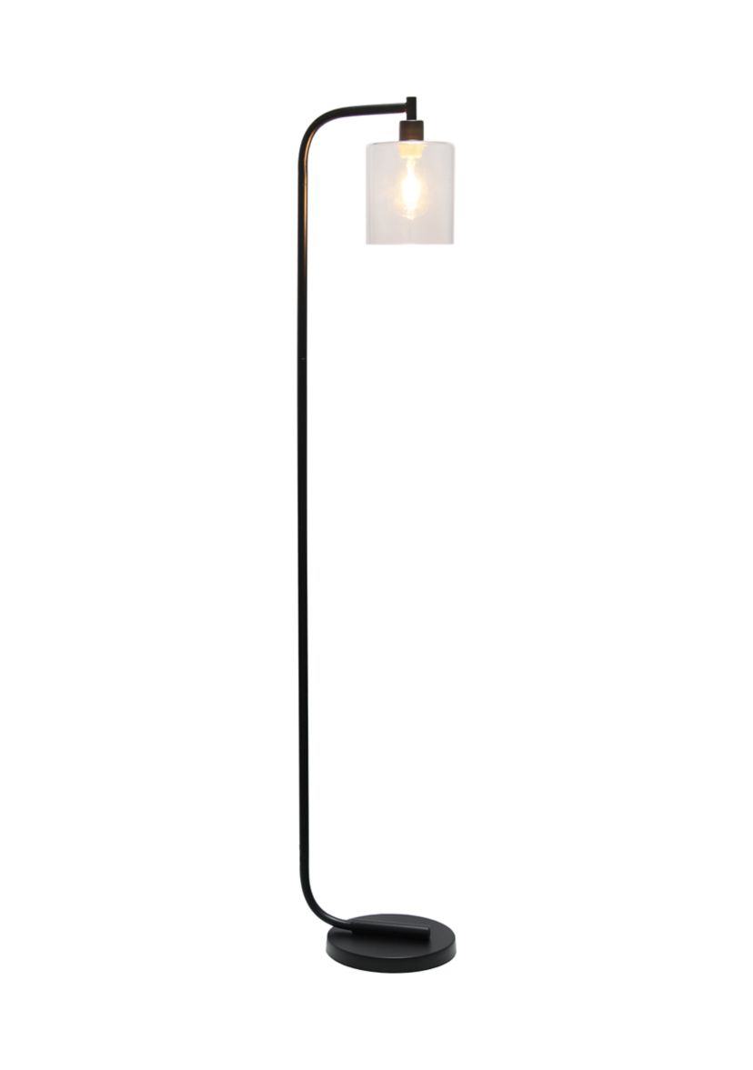 Antique Style Industrial Iron Lantern Floor Lamp with Glass Shade