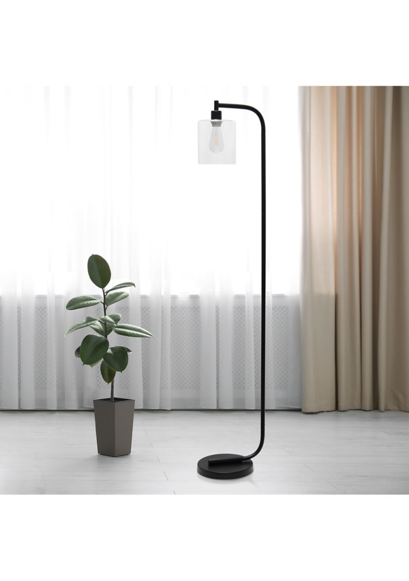 Antique Style Industrial Iron Lantern Floor Lamp with Glass Shade