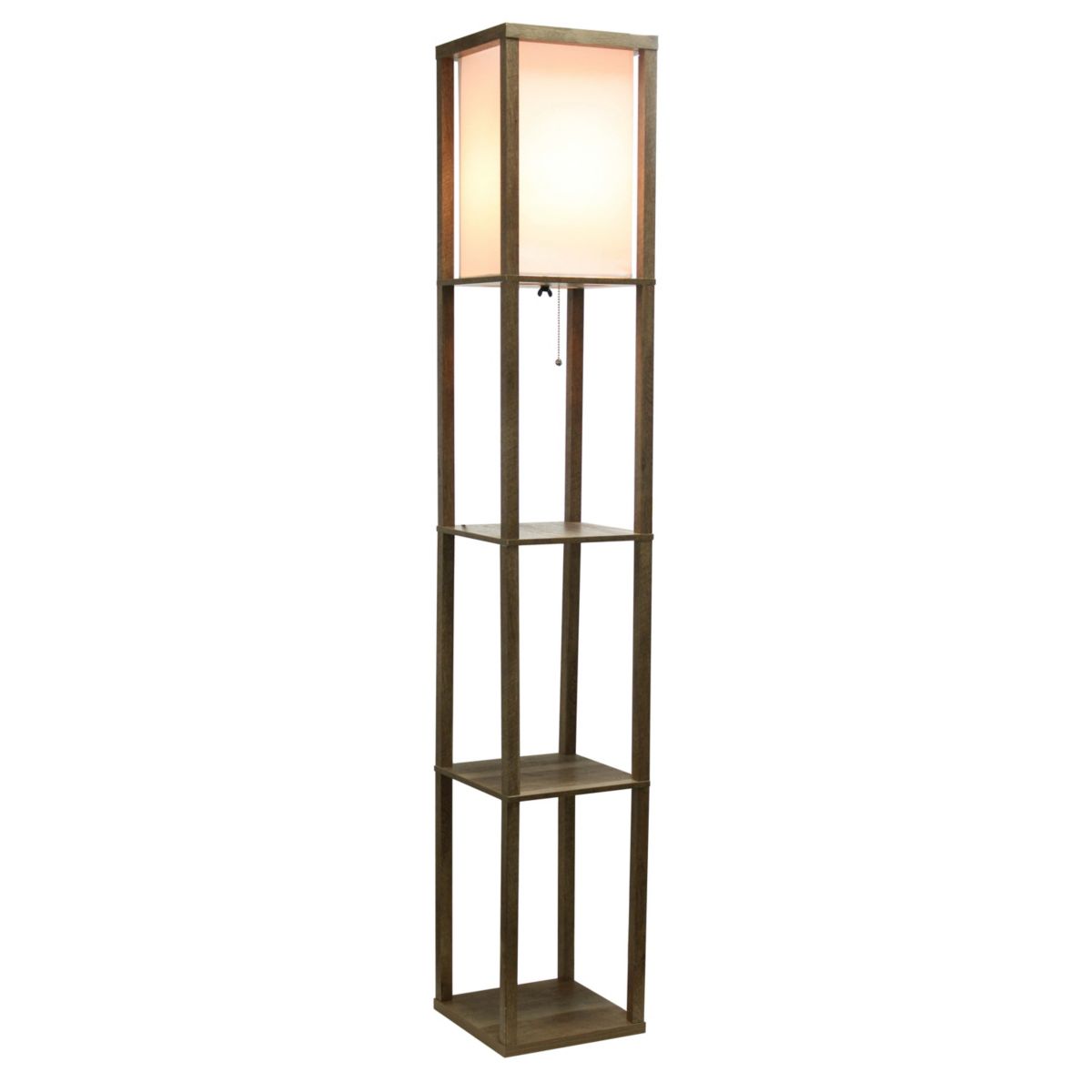 62.5" Modern 3 Tier Standing Floor Lamp Etagere Organizer Storage Shelf with Linen Shade