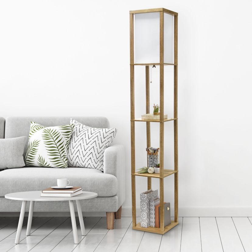 62.5" Modern 3 Tier Standing Floor Lamp Etagere Organizer Storage Shelf with Linen Shade