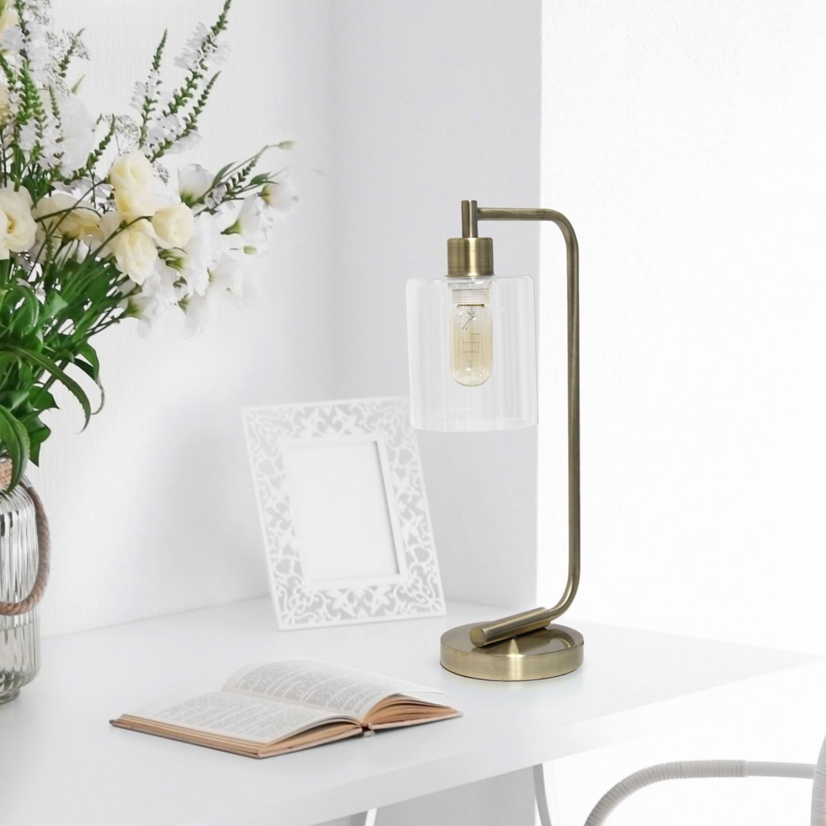 Modern Iron Desk Lamp with Glass Shade
