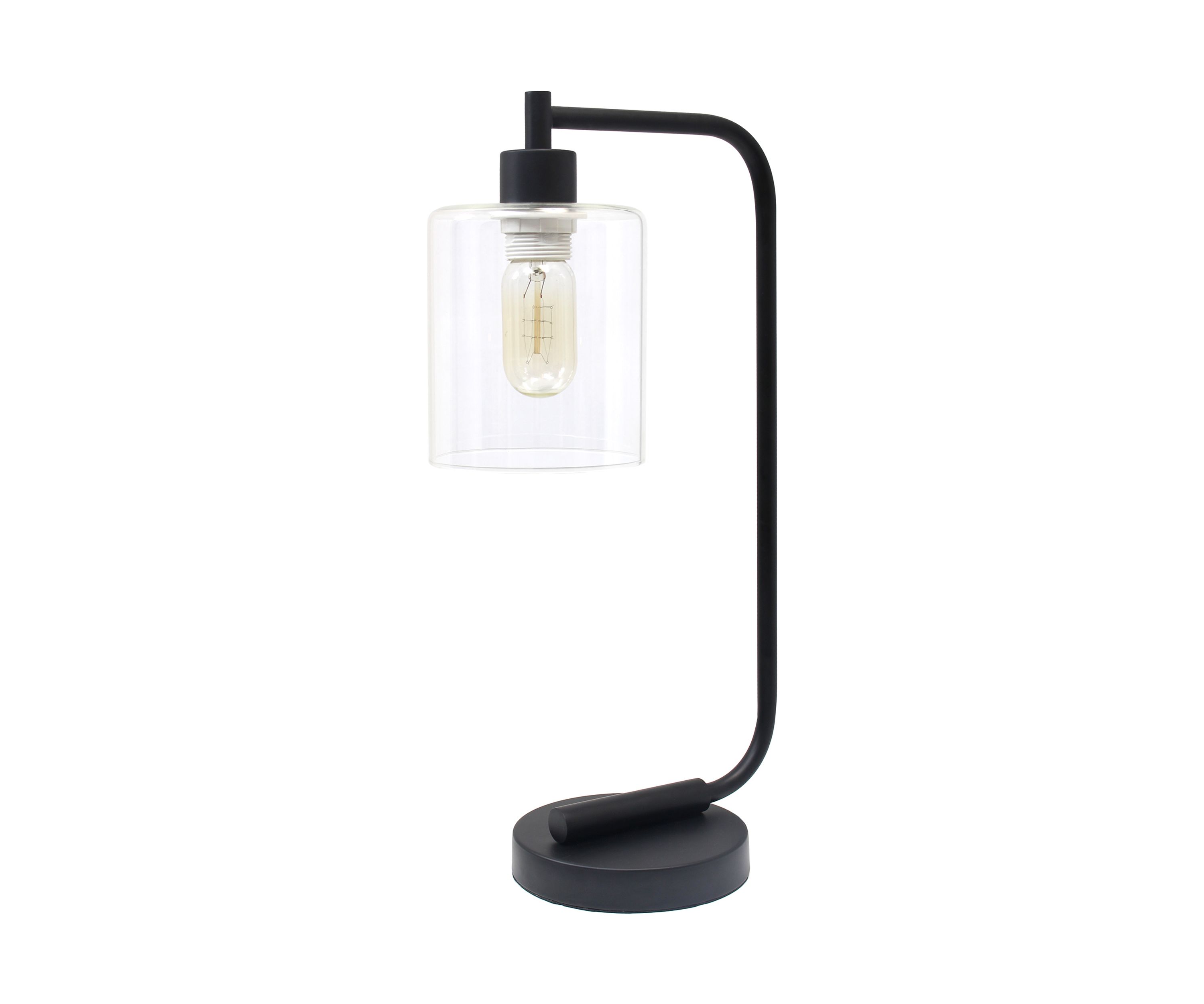 Modern Iron Desk Lamp with Glass Shade, Black