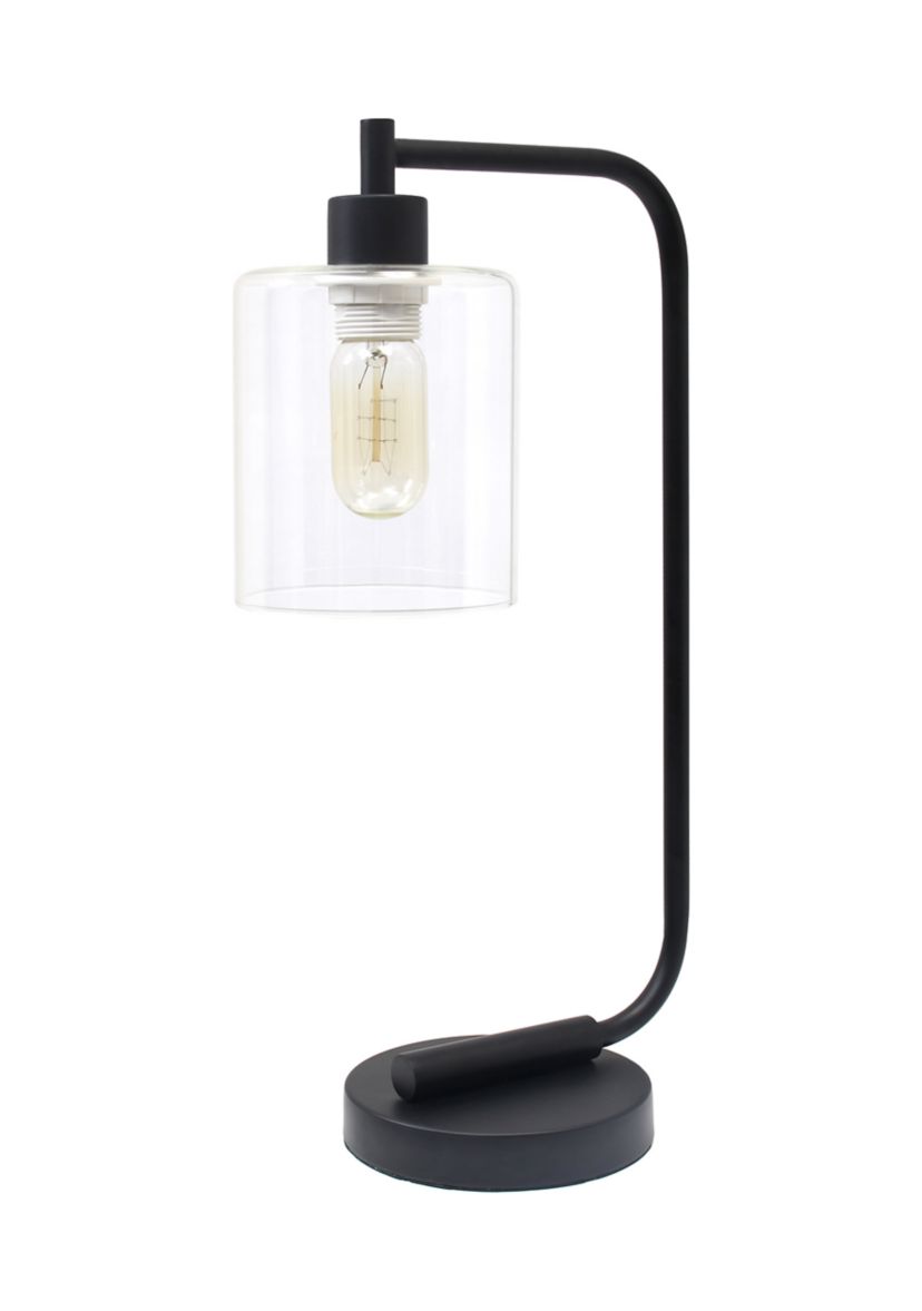 Modern Iron Desk Lamp with Glass Shade, Black