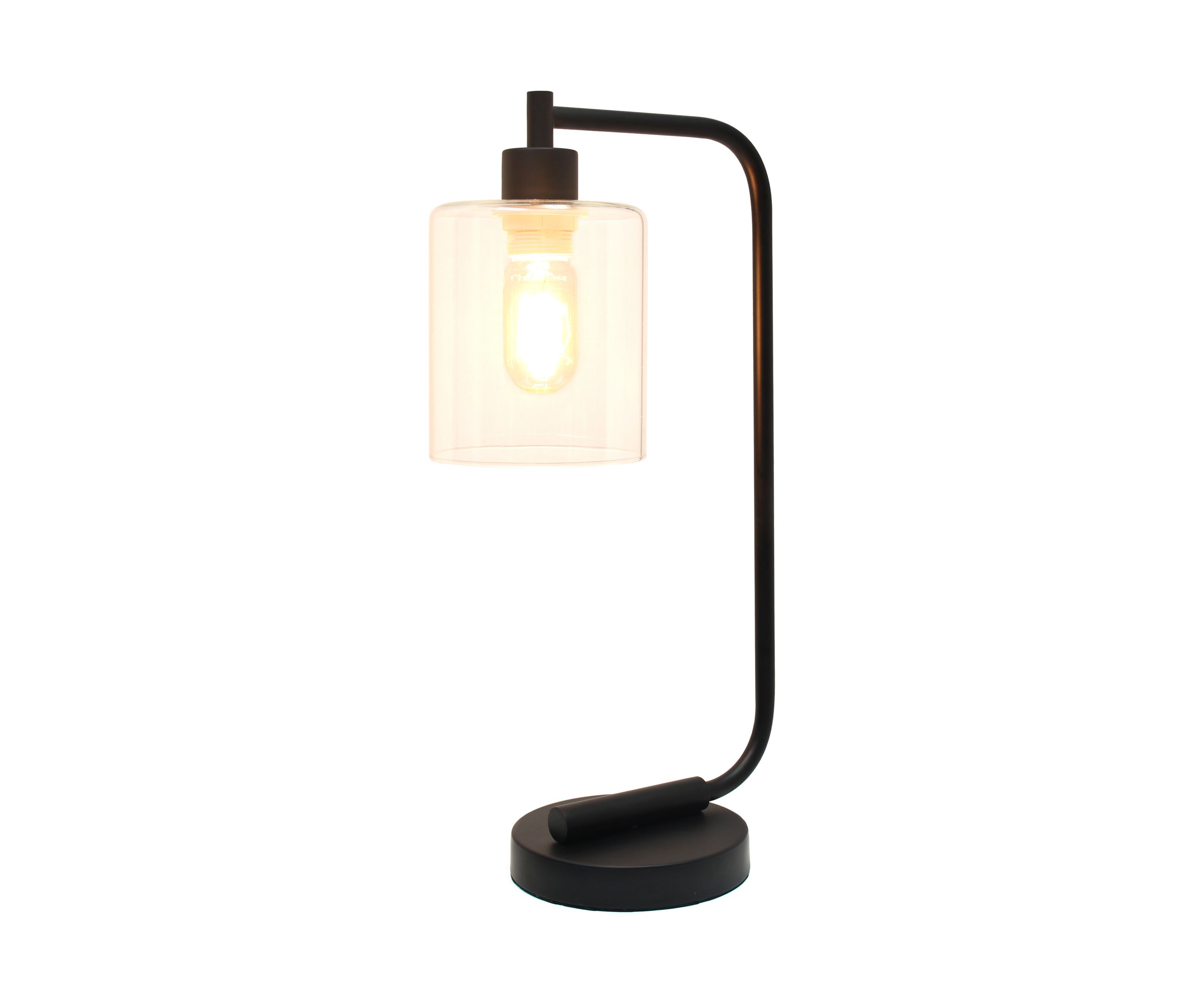 Modern Iron Desk Lamp with Glass Shade, Black