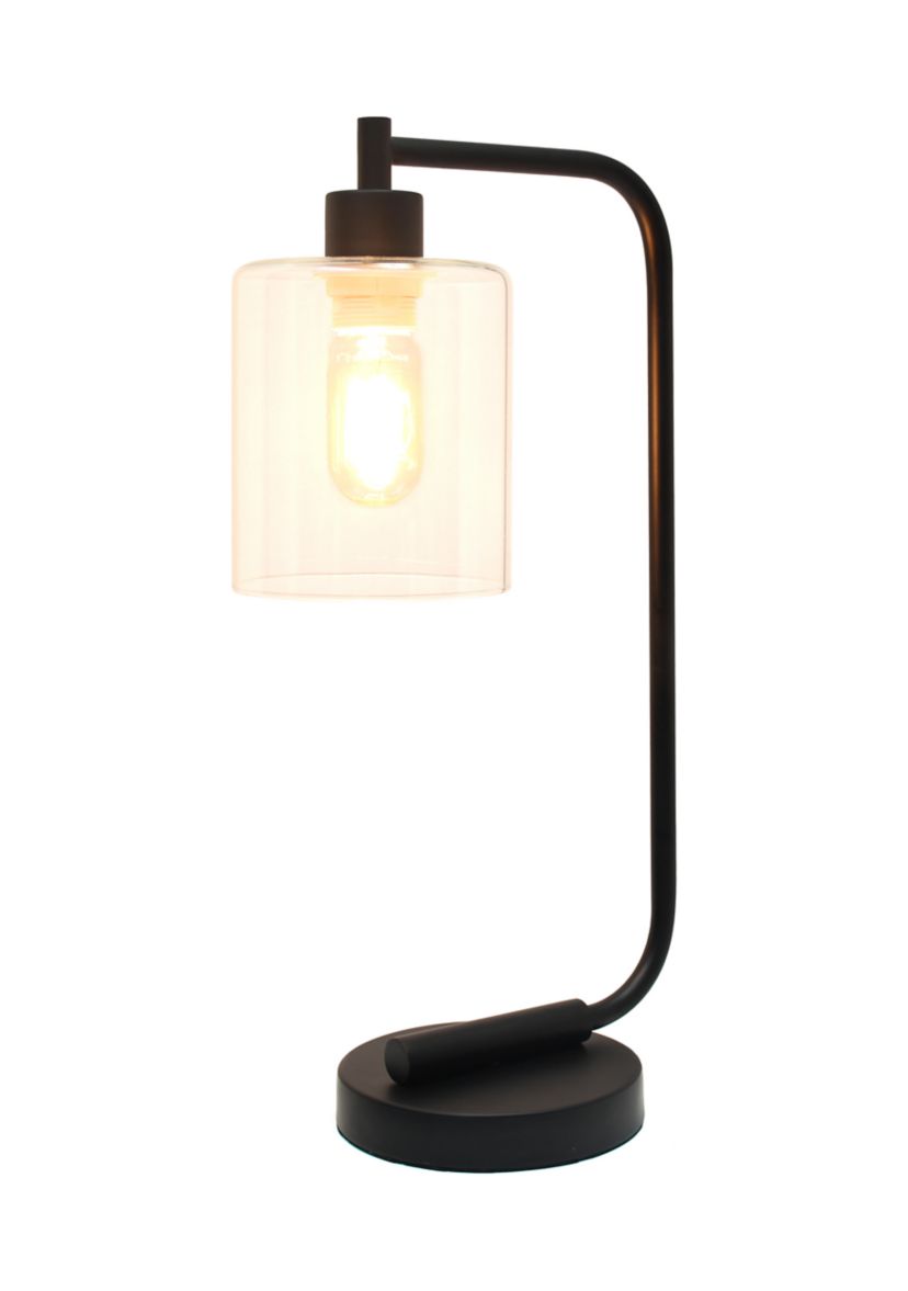 Modern Iron Desk Lamp with Glass Shade, Black