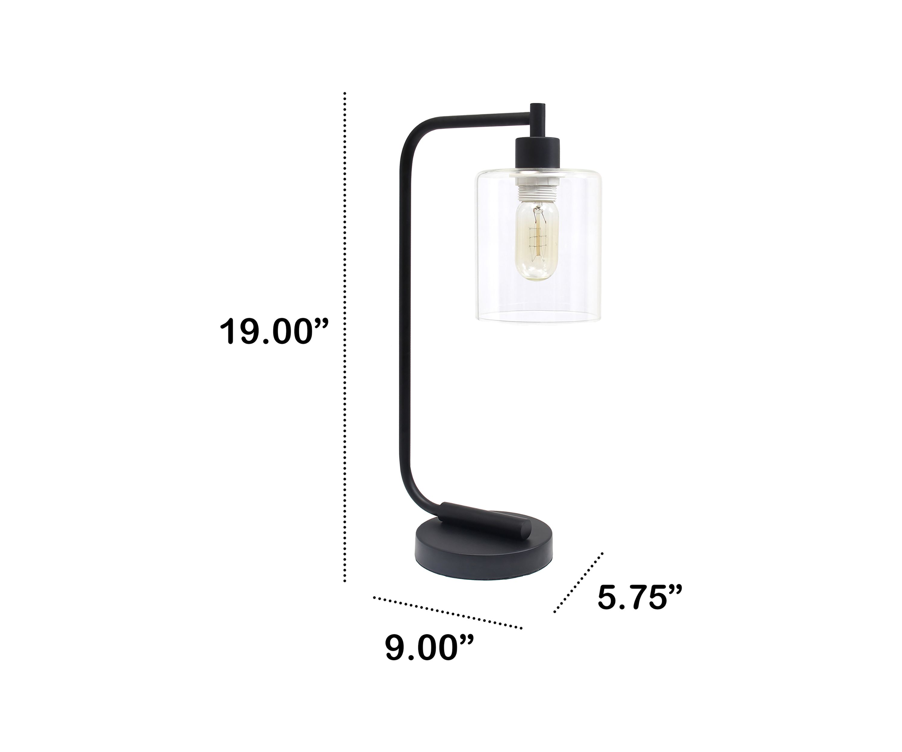 Modern Iron Desk Lamp with Glass Shade, Black