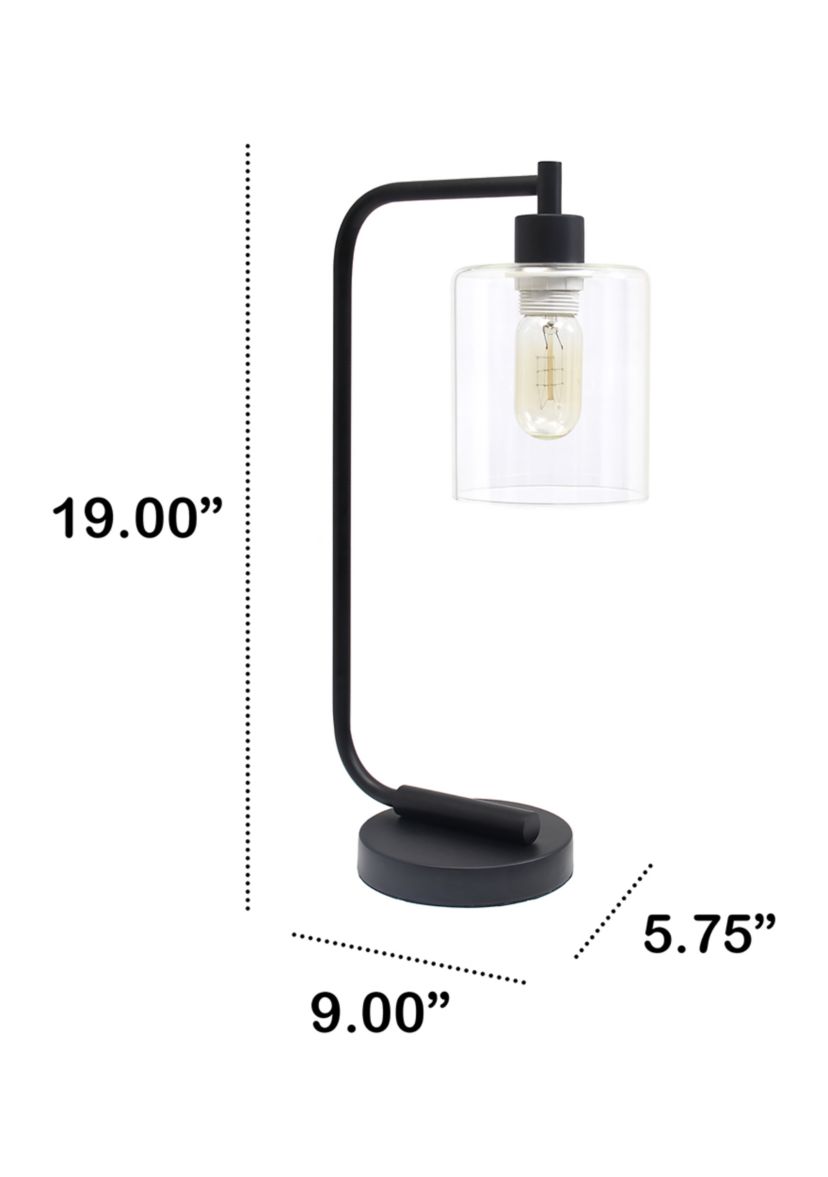 Modern Iron Desk Lamp with Glass Shade, Black