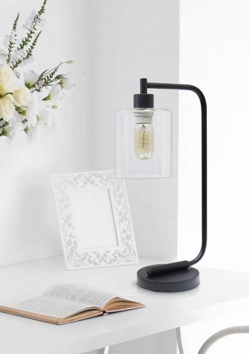 Modern Iron Desk Lamp with Glass Shade, Black