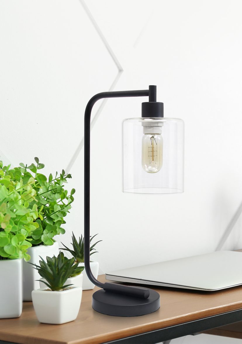 Modern Iron Desk Lamp with Glass Shade, Black