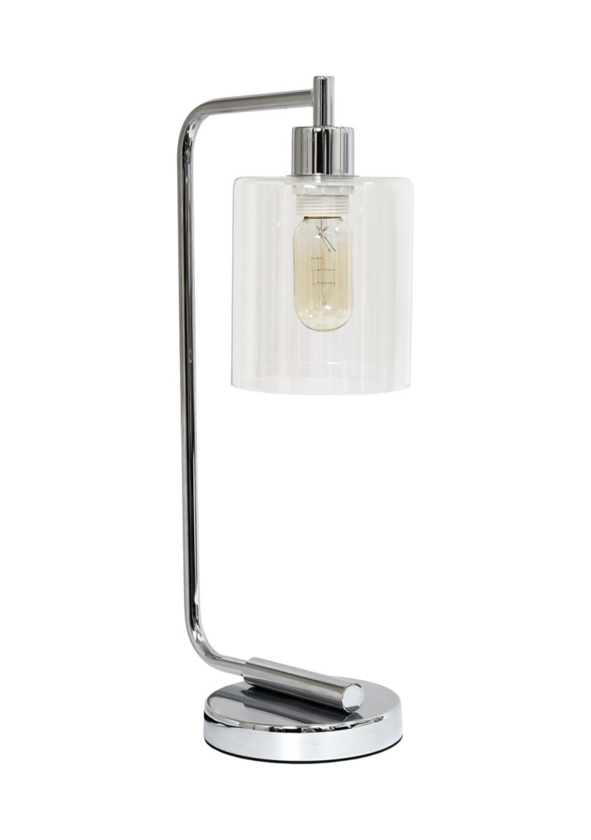 Modern Iron Desk Lamp with Glass Shade, Chrome