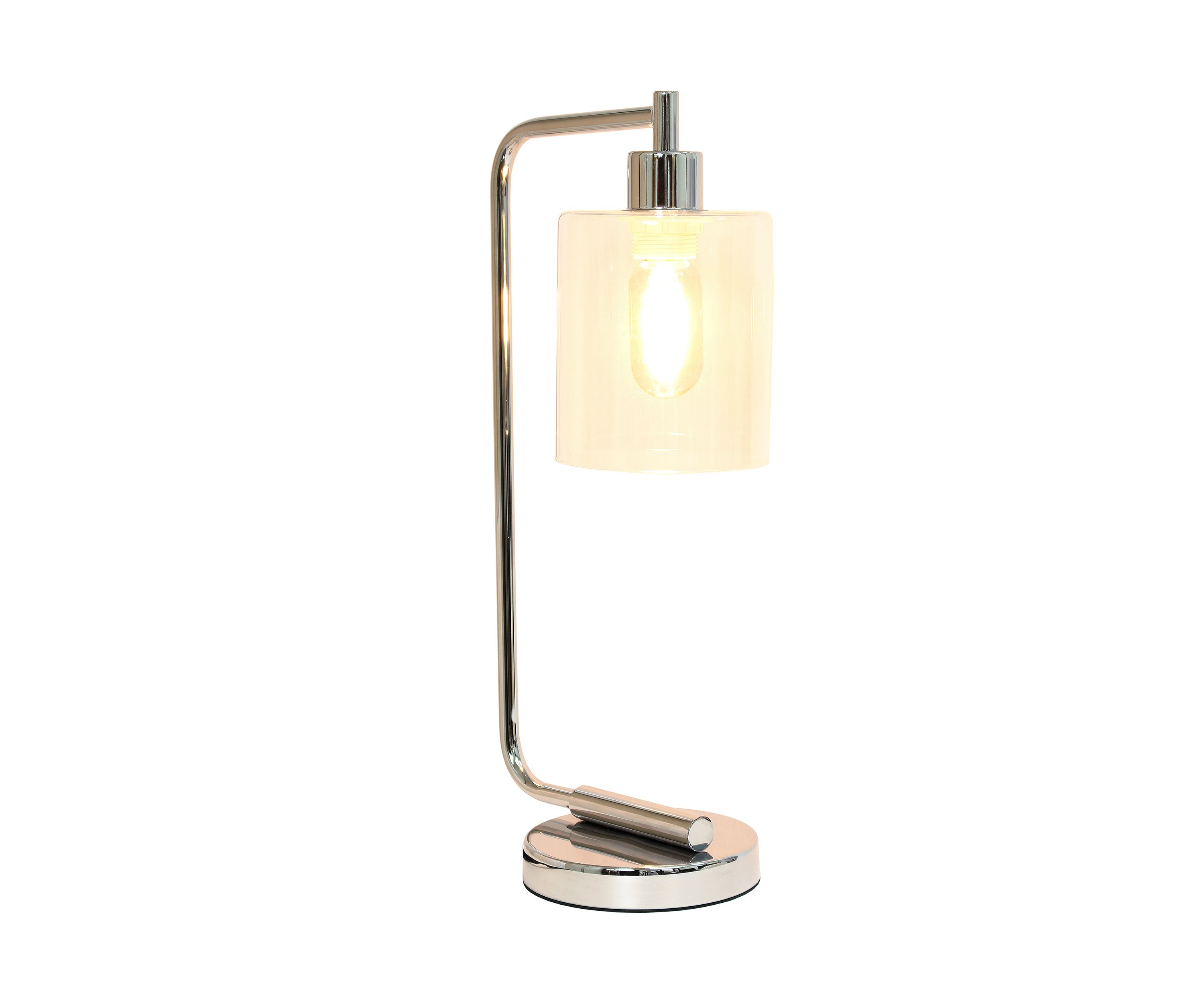 Modern Iron Desk Lamp with Glass Shade, Chrome