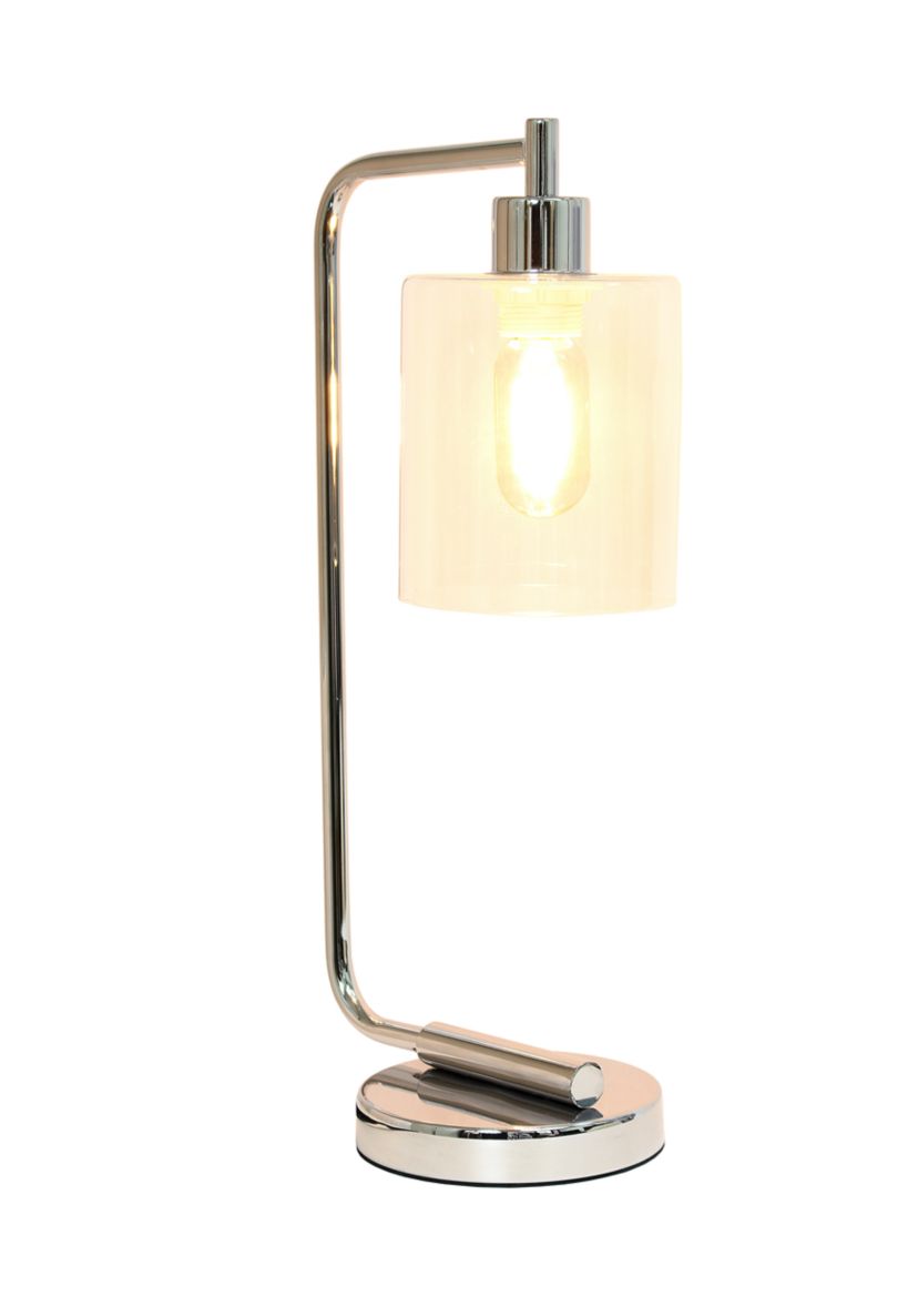 Modern Iron Desk Lamp with Glass Shade, Chrome
