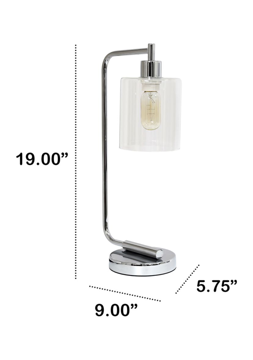 Modern Iron Desk Lamp with Glass Shade, Chrome