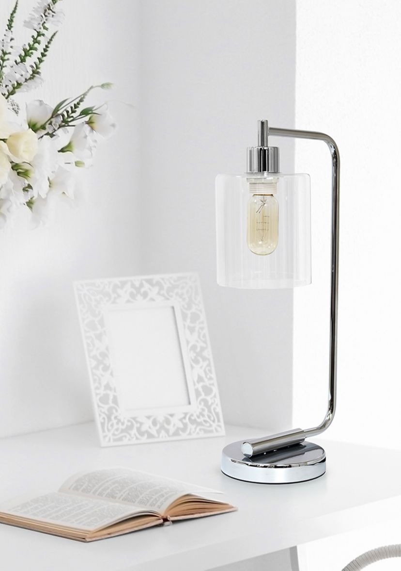Modern Iron Desk Lamp with Glass Shade, Chrome