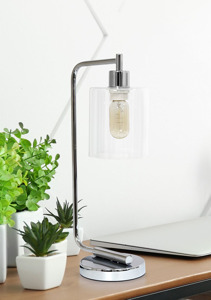 Modern Iron Desk Lamp with Glass Shade, Chrome