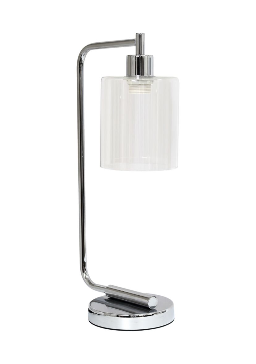 Modern Iron Desk Lamp with Glass Shade, Chrome