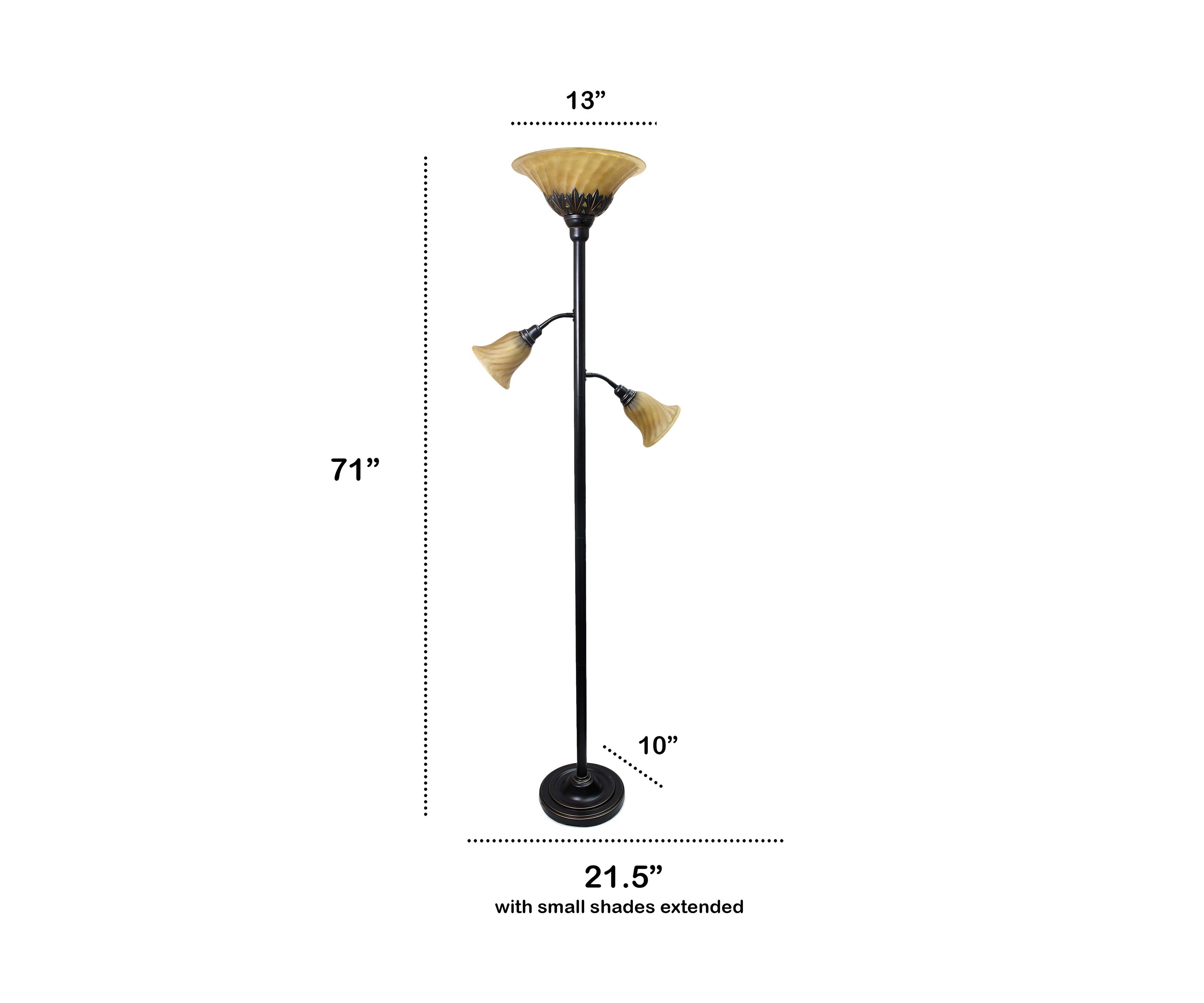 Torchiere Floor Lamp with 2 Reading Lights and Scalloped Glass Shades, Restoration Bronze