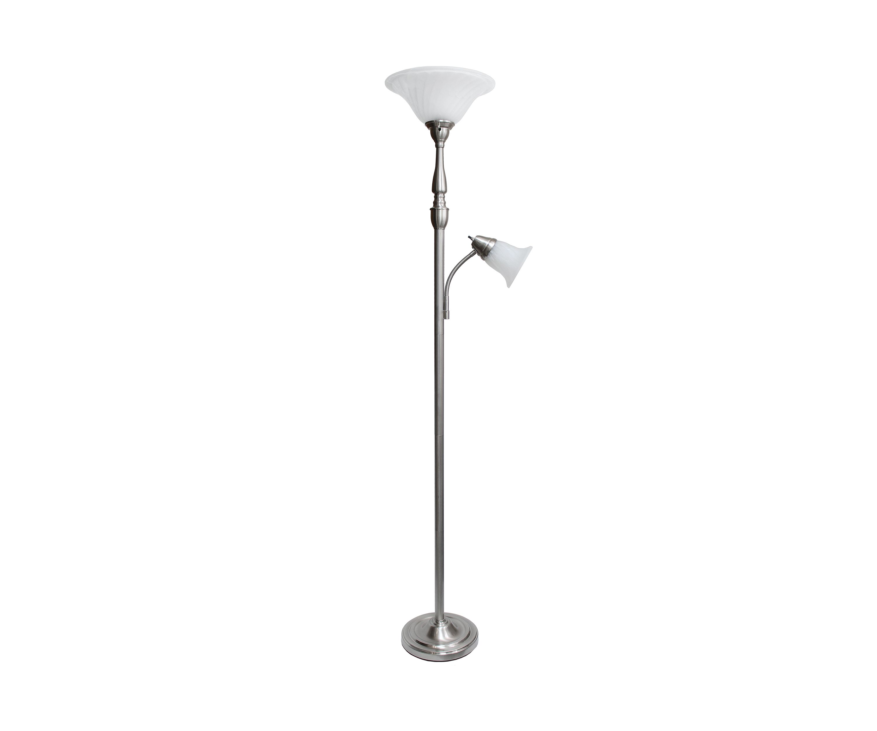  Torchiere Floor Lamp with Reading Light and Marble Glass Shades 