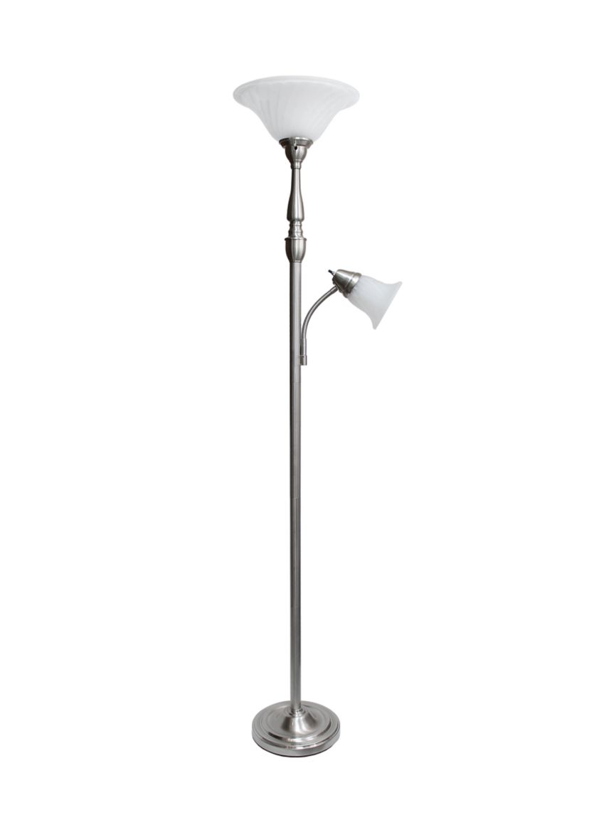  Torchiere Floor Lamp with Reading Light and Marble Glass Shades 