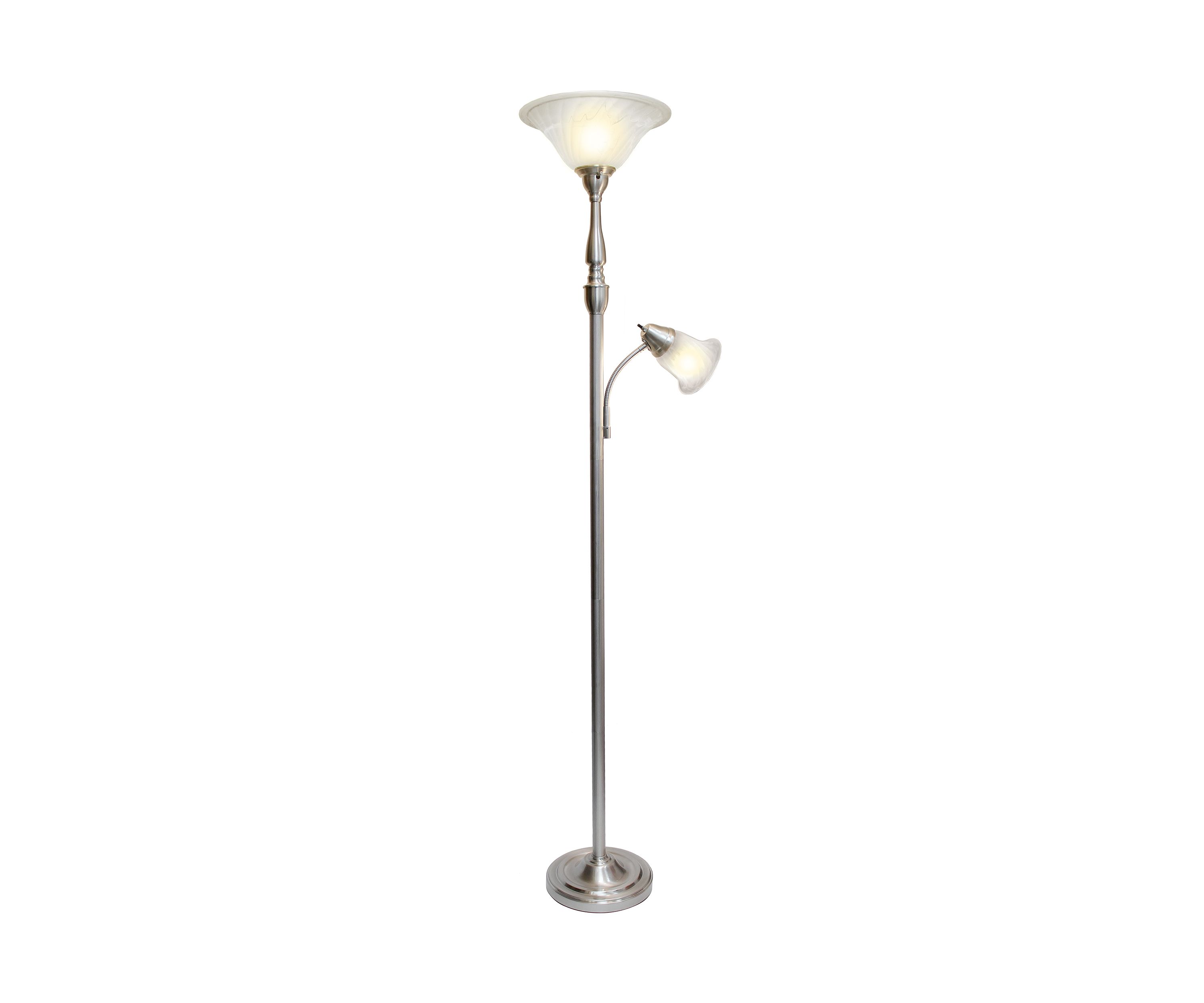  Torchiere Floor Lamp with Reading Light and Marble Glass Shades 