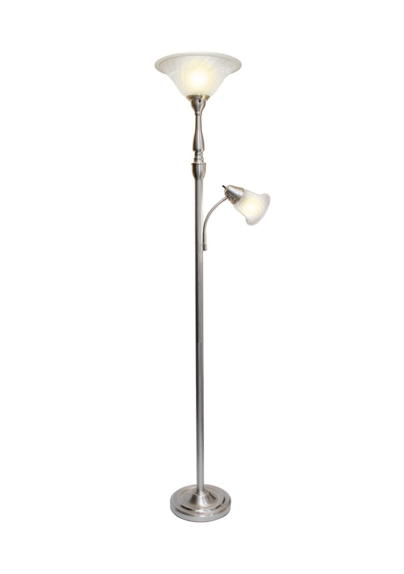  Torchiere Floor Lamp with Reading Light and Marble Glass Shades 